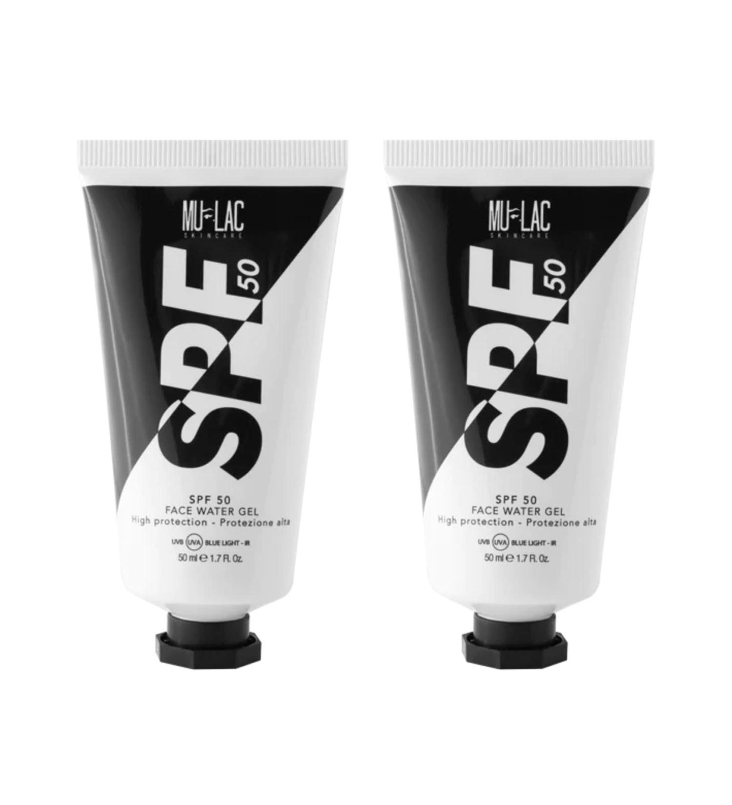 Mulac Cosmetics Kit 2 pieces SPF 50 Face Water Gel Daily Photoprotection SPF 50 anti-pollution Vegan 50 ml x 2 - Buy Online on GoSupps.com