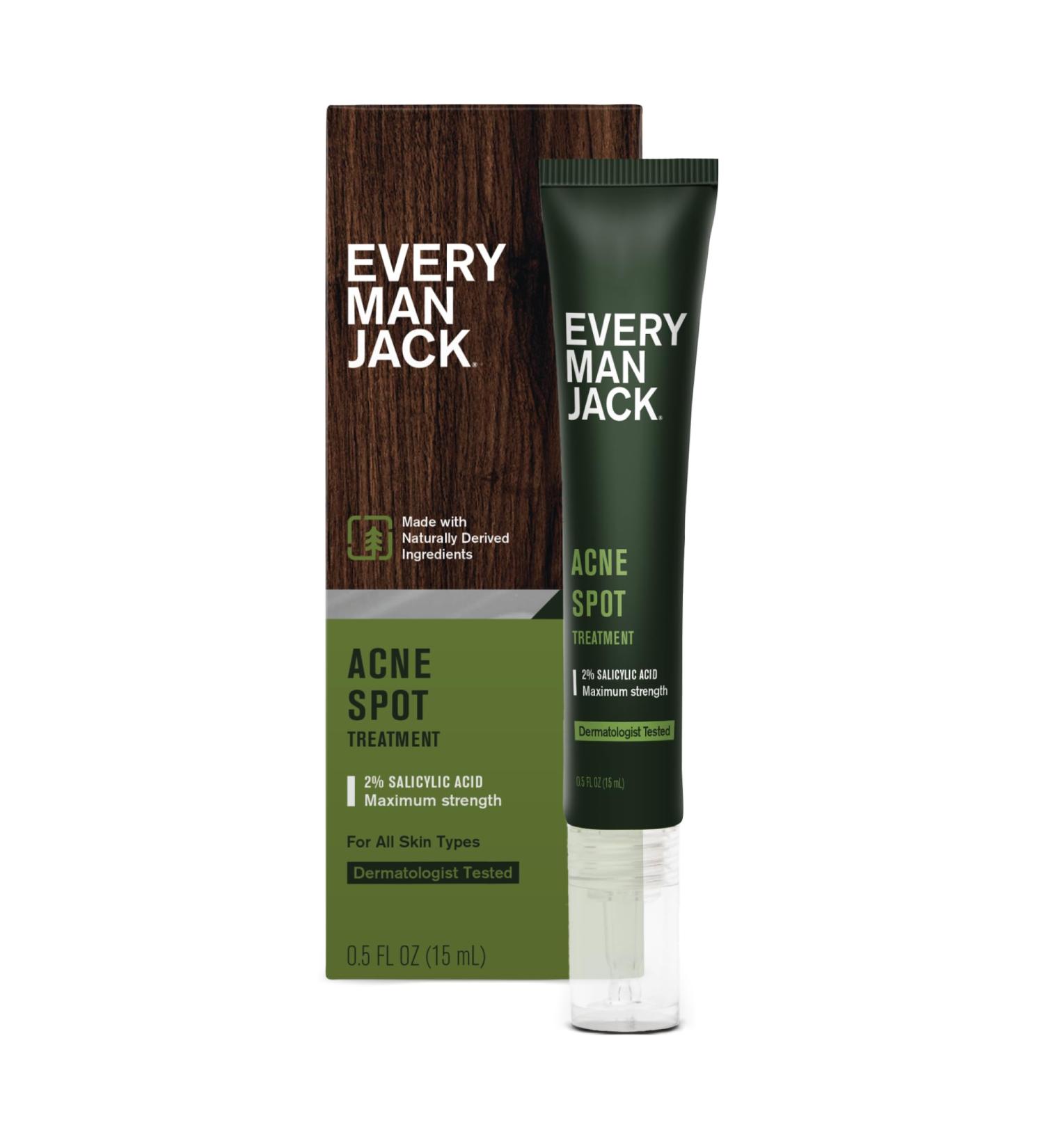 Every Man Jack Acne Spot Treatment - Maximum Strength Skin Clearing Serum with 2% Salicylic Acid & Activated Charcoal - Target Acne Blemishes & Redness - Fast Absorbing 0.5oz (Pack of 1 - Buy Online on GoSupps.com