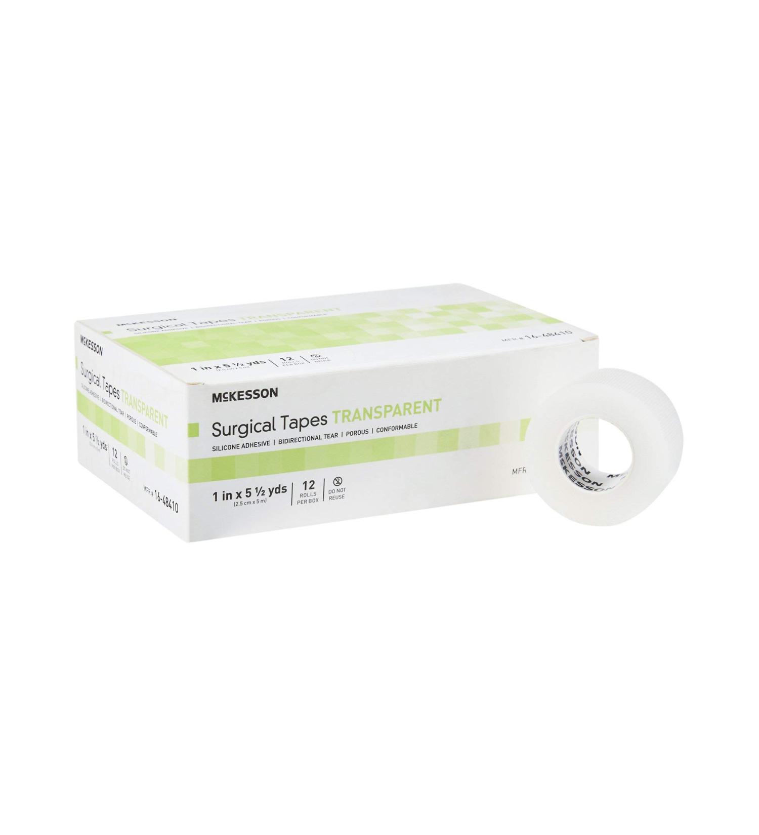 McKesson Surgical Tape 1 x 5.5 yd, Non-Sterile, Transparent Plastic/Silicone - 12 Rolls - Buy Online on GoSupps.com