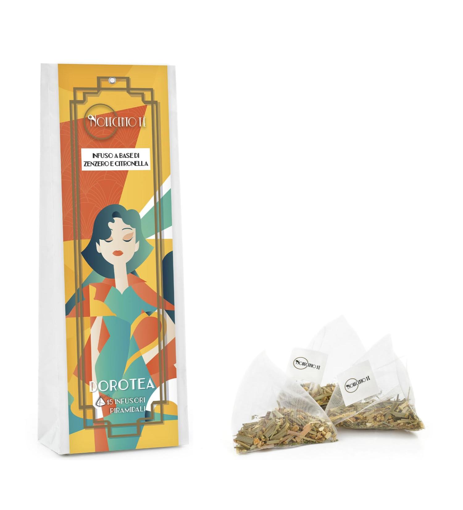  NOVECENTO TE' Novecento T Dorotea | Ginger Lemongrass Infusion - 15 Tea Pyramids (30g) | Digestive and Relaxing Herbal Tea | Fresh and thirst-quenching infusion of ginger and lemongrass caffeine-free - Buy Online on GoSupps.com