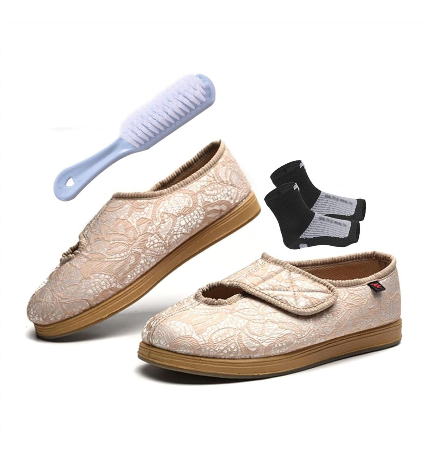 Buy Women's Wide Width Elderly Shoes - Breathable Adjustable Non-Slip Diabetic & Edema Footwear for Comfort & Style - Ideal for Swollen Feet & Plantar Fasciitis - 6 Beige - Buy Online on GoSupps.com