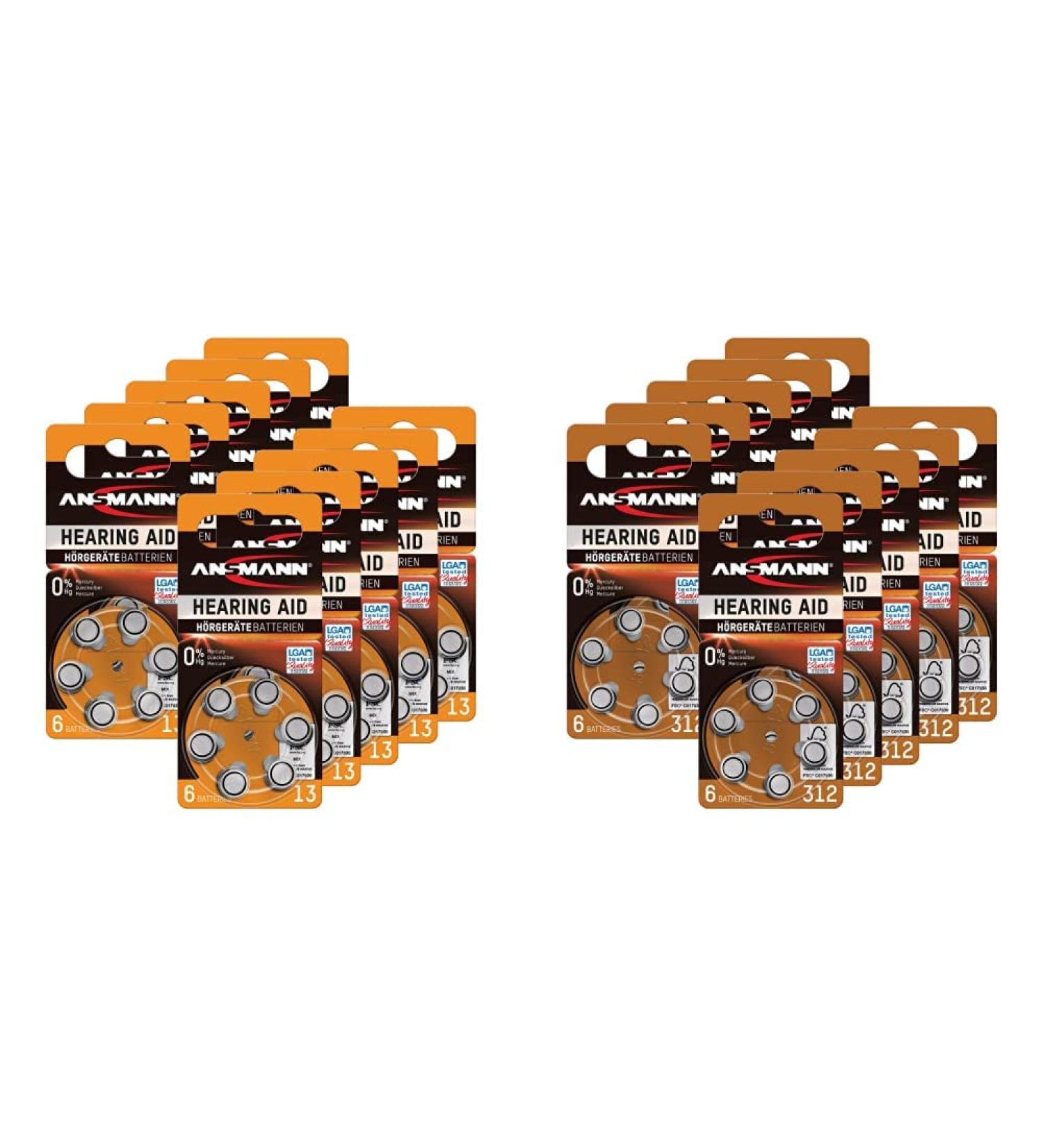 ANSMANN Hearing Aid Batteries Pack of 60 Cells Size 13 Orange Zinc Air Hearing-Aid Hearing Aids Sound Amplifier - 1.45V Mercury Free & Hearing Aid Batteries Pack of 60 Size 312 Brown Pack of 60 + Hearing Aid Batteries Size 312 - Buy Online on GoSupps.com