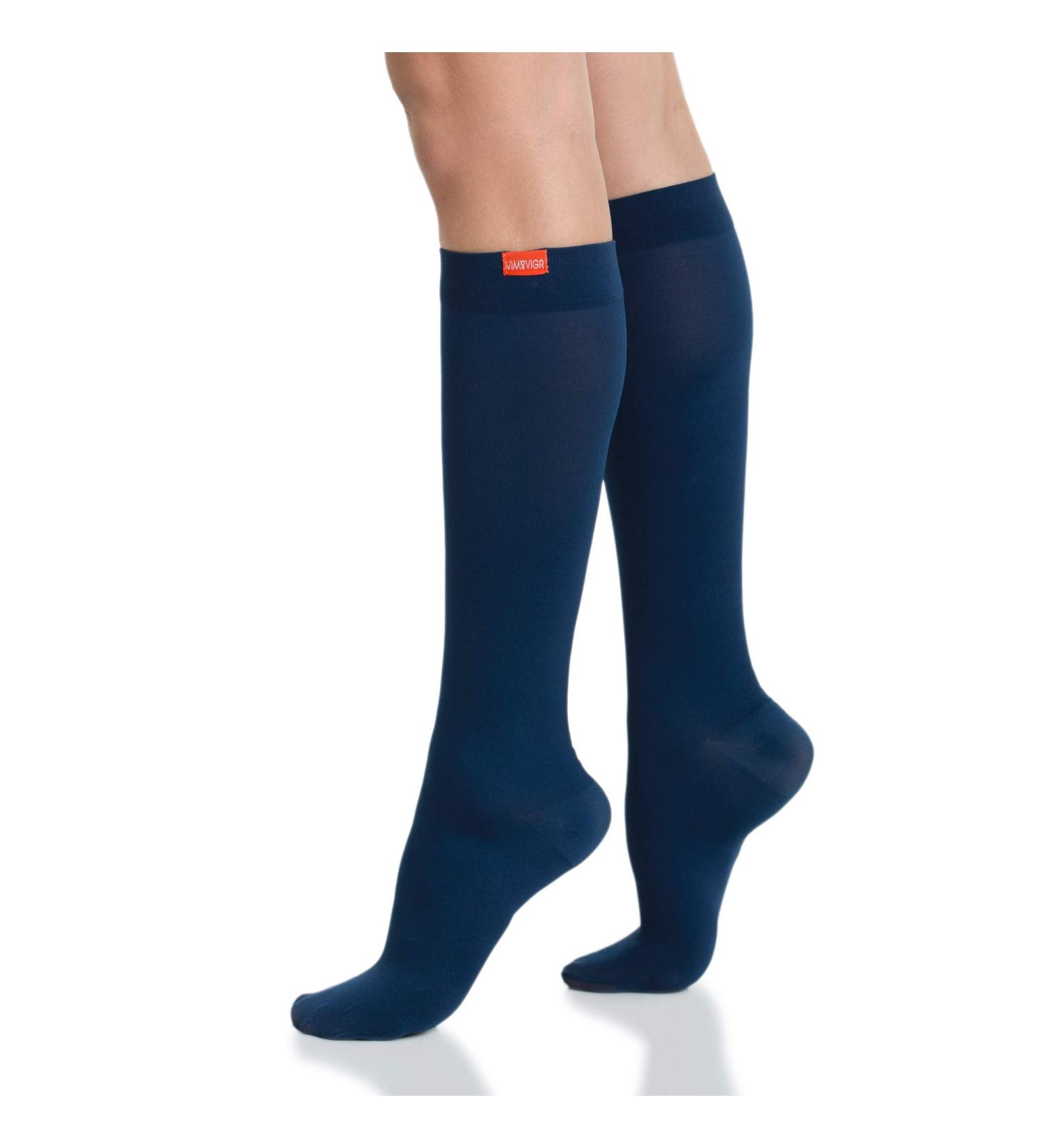 VIM & VIGR Navy Compression Socks for Men & Women | 15-20 mmHg Graduated | Moisture-Wicking | Medium-Large Wide Calf - Buy Online on GoSupps.com