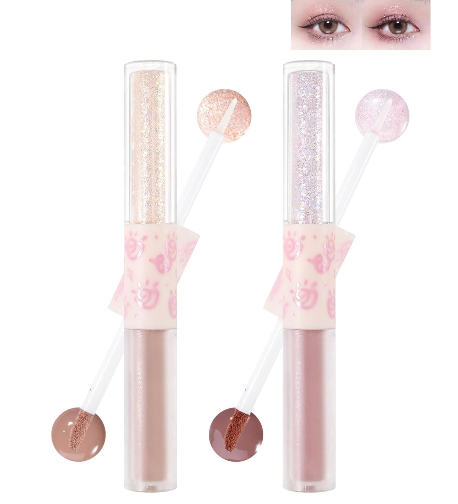Liquid Glitter Matte Eyeshadow Set-2Pcs 2 in 1 High Pigmented Velvet Creme Eyeshadow & Glitter Eyeliner Long Lasting Waterproof Quick-Drying Korean Shimmer Matte Eye Shadow Makeup for Women-PK01+02 #PK01+02 - Buy Online on GoSupps.com