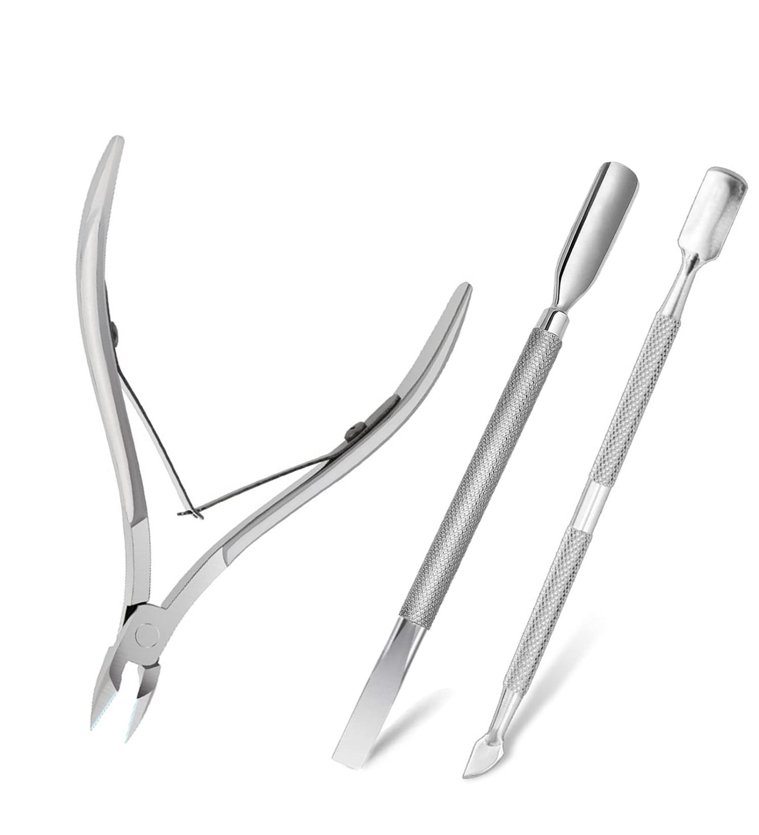 Stainless Steel Cuticle Cutter Set - Pusher, Nipper, Scissors & Scraper for Manicure & Pedicure - Buy Online on GoSupps.com