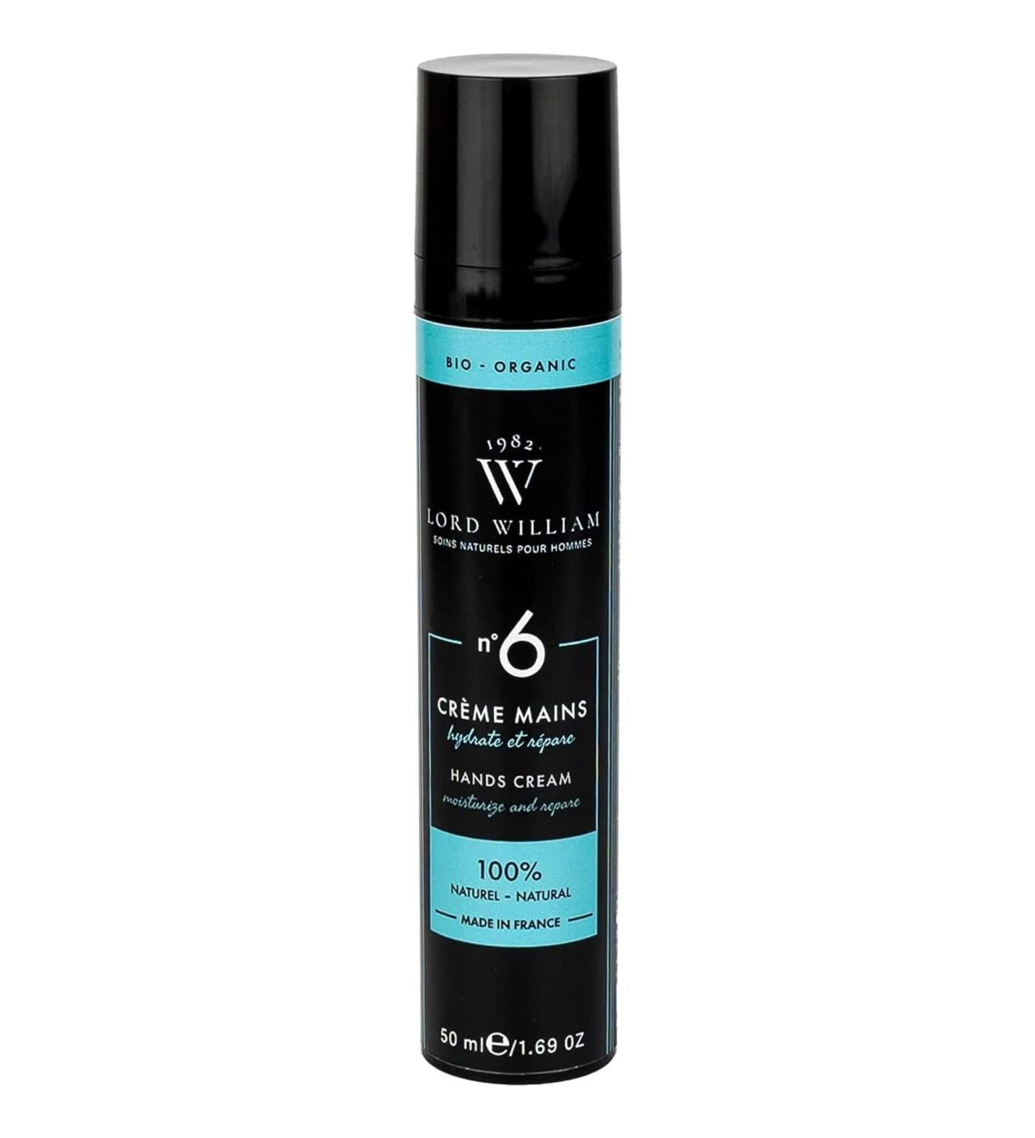 Lord William - N 6 Hand cream for men - donkey milk - 100% natural - repairing and moisturizing not fatty - Made in France - Airless Tube 50 ml
