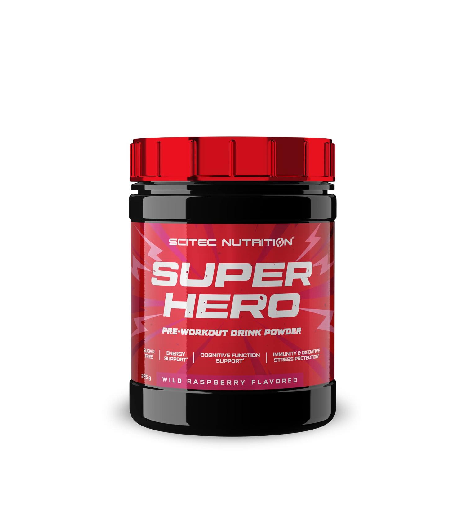 Scitec Nutrition Superhero Sugar Free Pre-Workout - With Amino Acids - Herbal Extracts - Vitamins - For Energy Concentration & Immune Support 285g Wild Raspberries - Buy Online on GoSupps.com