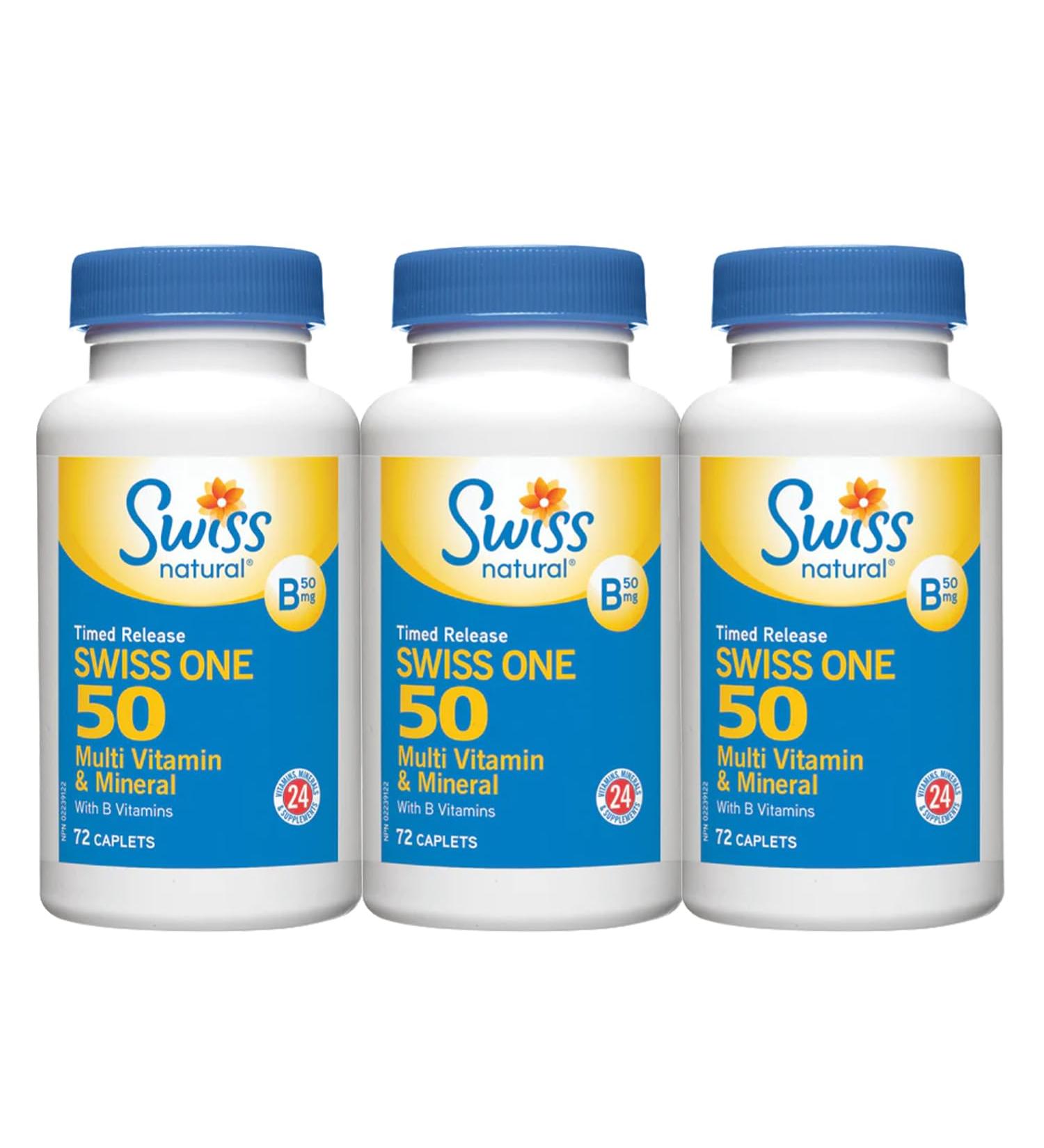 Swiss Natural Timed Release Swiss One 50 | All in One Multi Vitamin & Mineral with B Vitamins | Daily Maintenance for Overall Health | No Additives (72 Caplets) | Pack of 3 - Buy Online on GoSupps.com