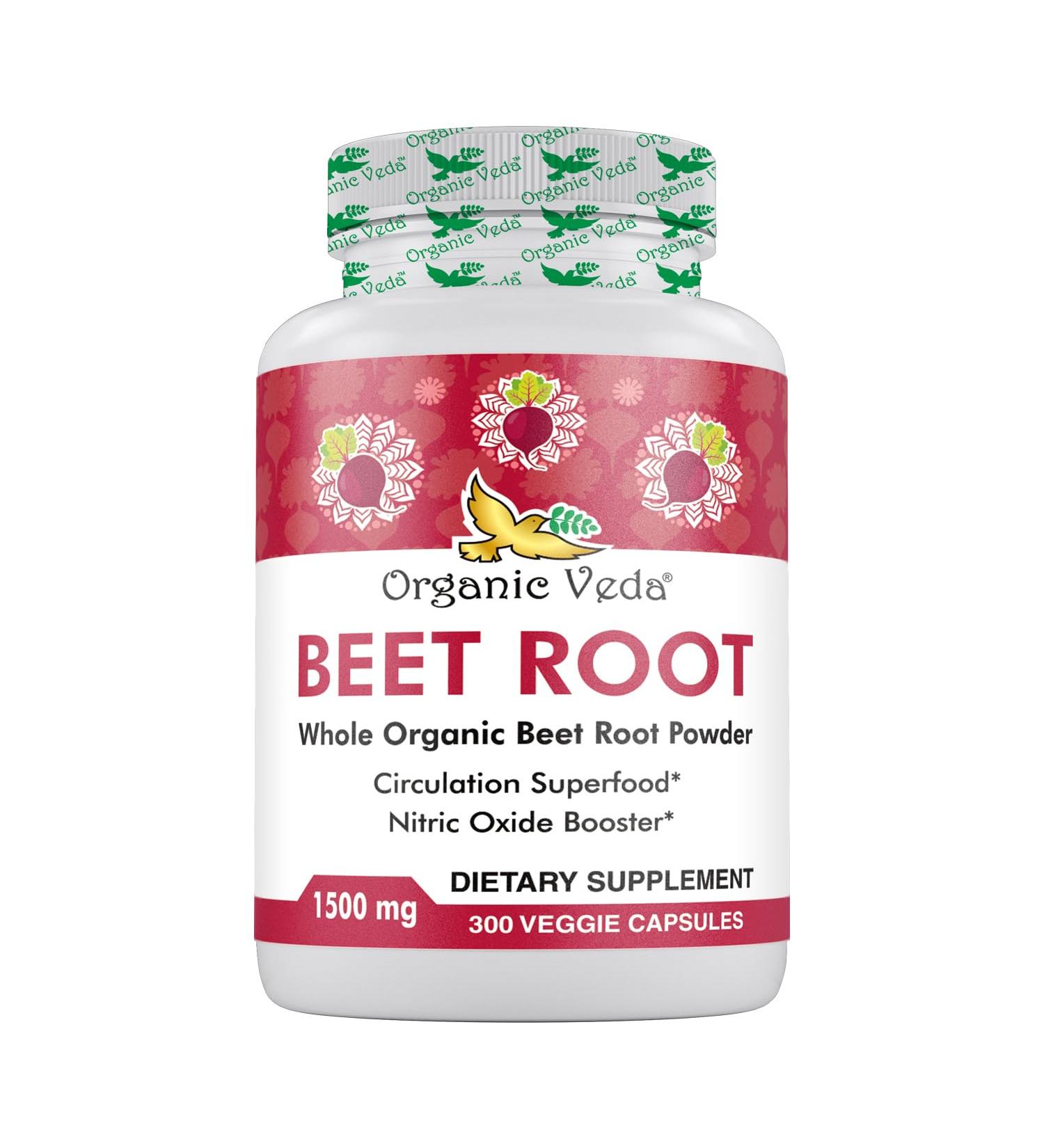 Organic Veda Beet Root Capsules 1500mg - 300 Non-GMO & Gluten-Free Capsules for Improved Circulation Nitric Oxide Boost Energy Endurance & Stamina - Buy Online on GoSupps.com