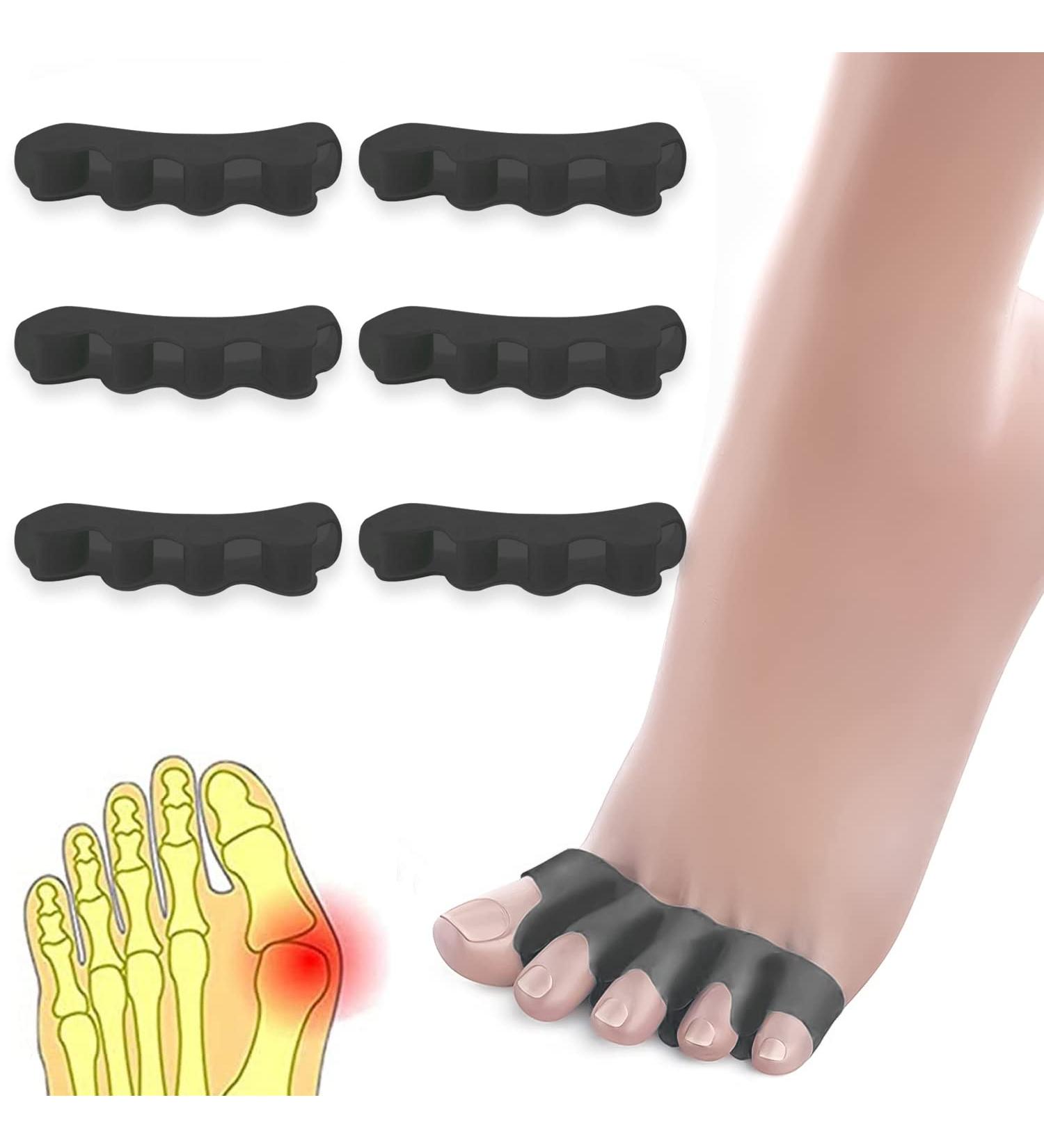 Toe Spreader Hallux Valgus Silicone - Ultimate Toe Separator & Spacers for Crooked Toes - Toe Correction Rail - 6 Pack - Black - Buy Online on GoSupps.com