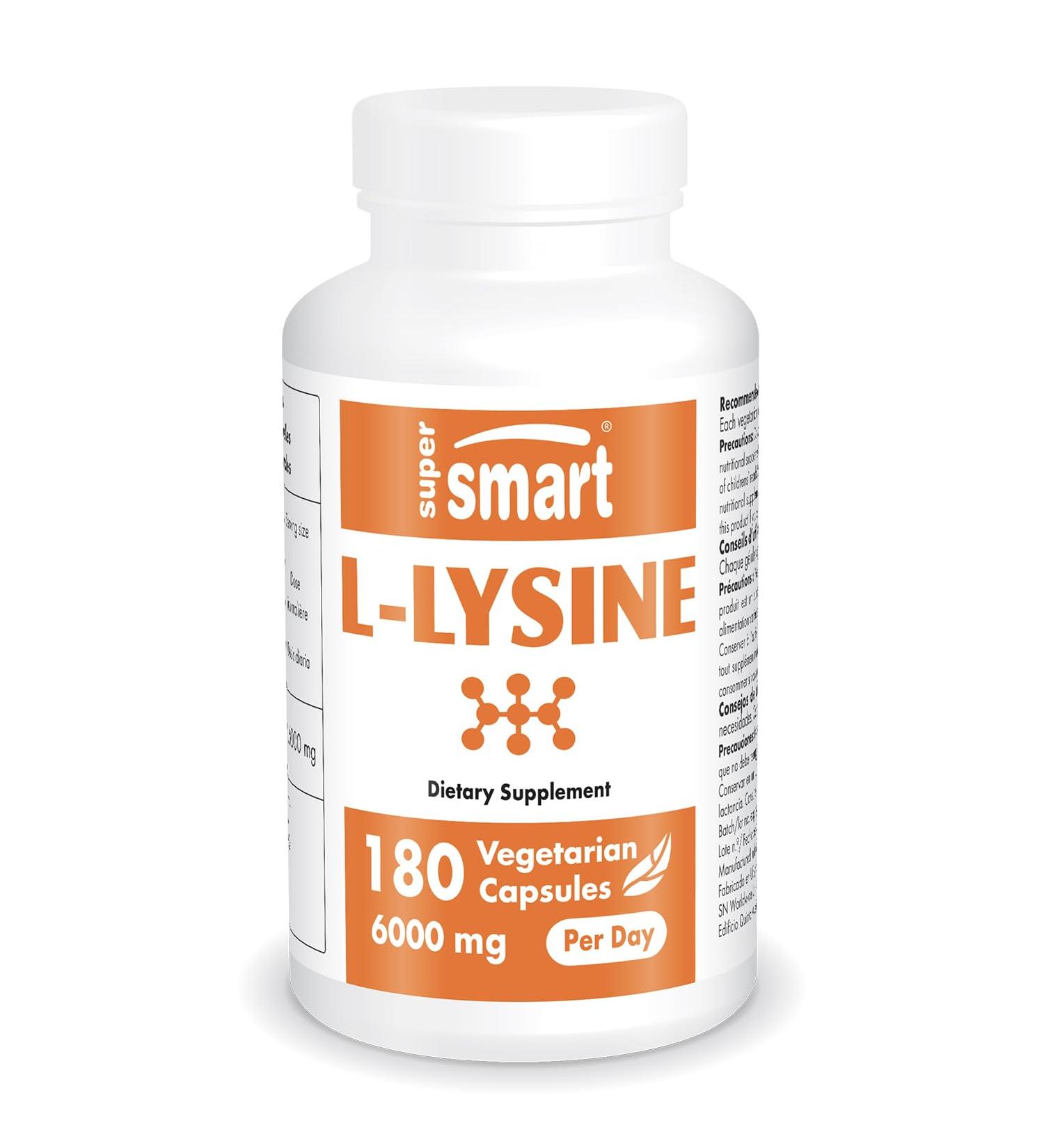 Buy Supersmart L-Lysine 6000mg - High Strength Essential Amino Acid Supplement | Non-GMO Gluten Free 180 Vegetarian Capsules - International Shipping Available - Buy Online on GoSupps.com