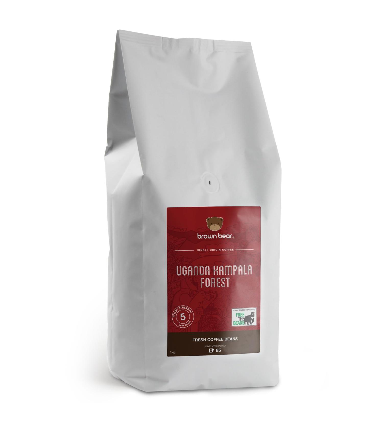 Uganda Coffee Beans 1kg - Very Strong Dark Roast Ugandan Robusta Coffee - Brown Bear - For All Coffee Machines - Strength 5 - Donation to Free The Bears - Buy Online on GoSupps.com