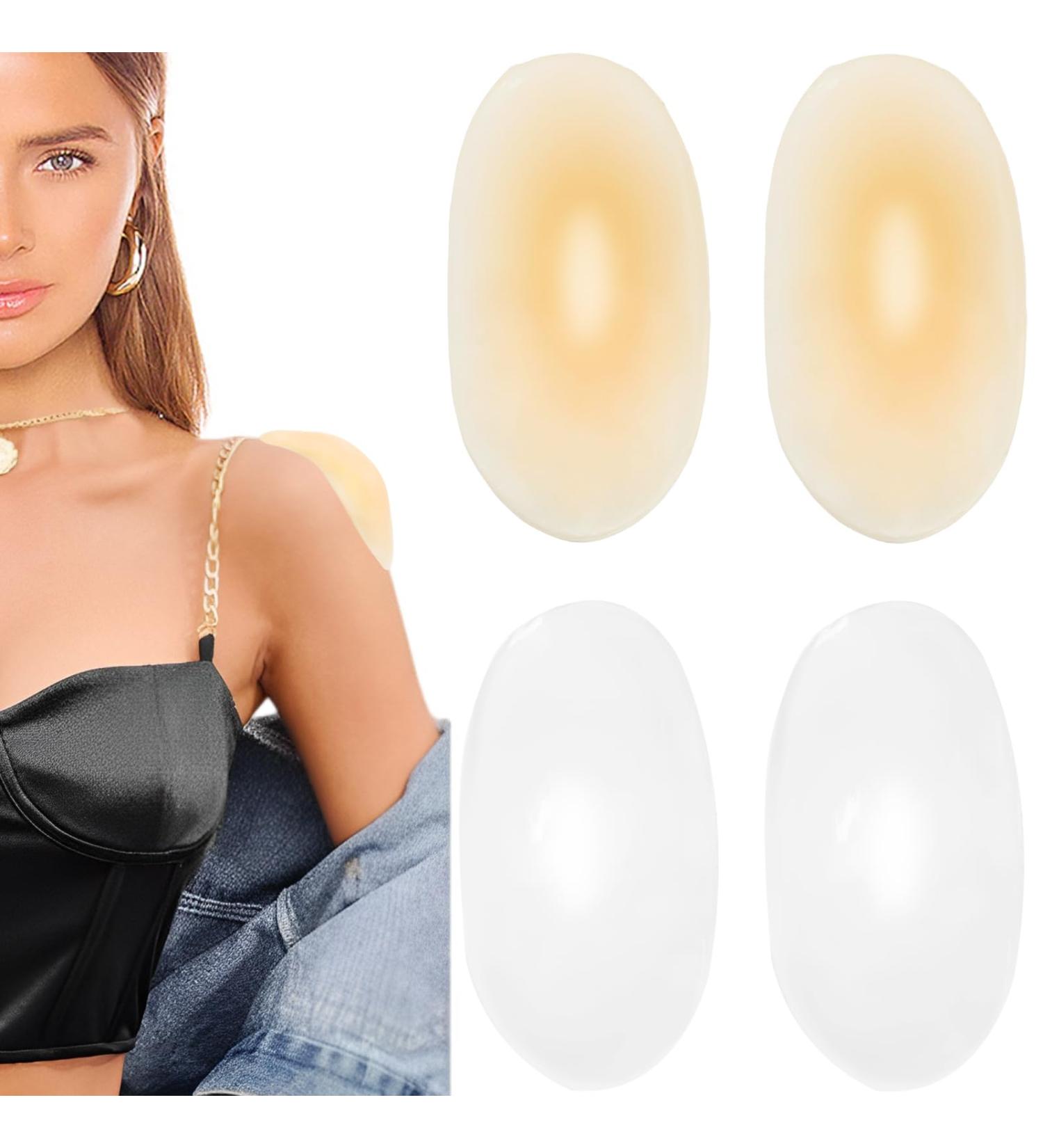 Silicone Shoulder Pads for Women | Washable Anti-Slip Push-Up Pads - 2 Pairs Invisible & Breathable Enhancers (Light Pink & Clear - Buy Online on GoSupps.com