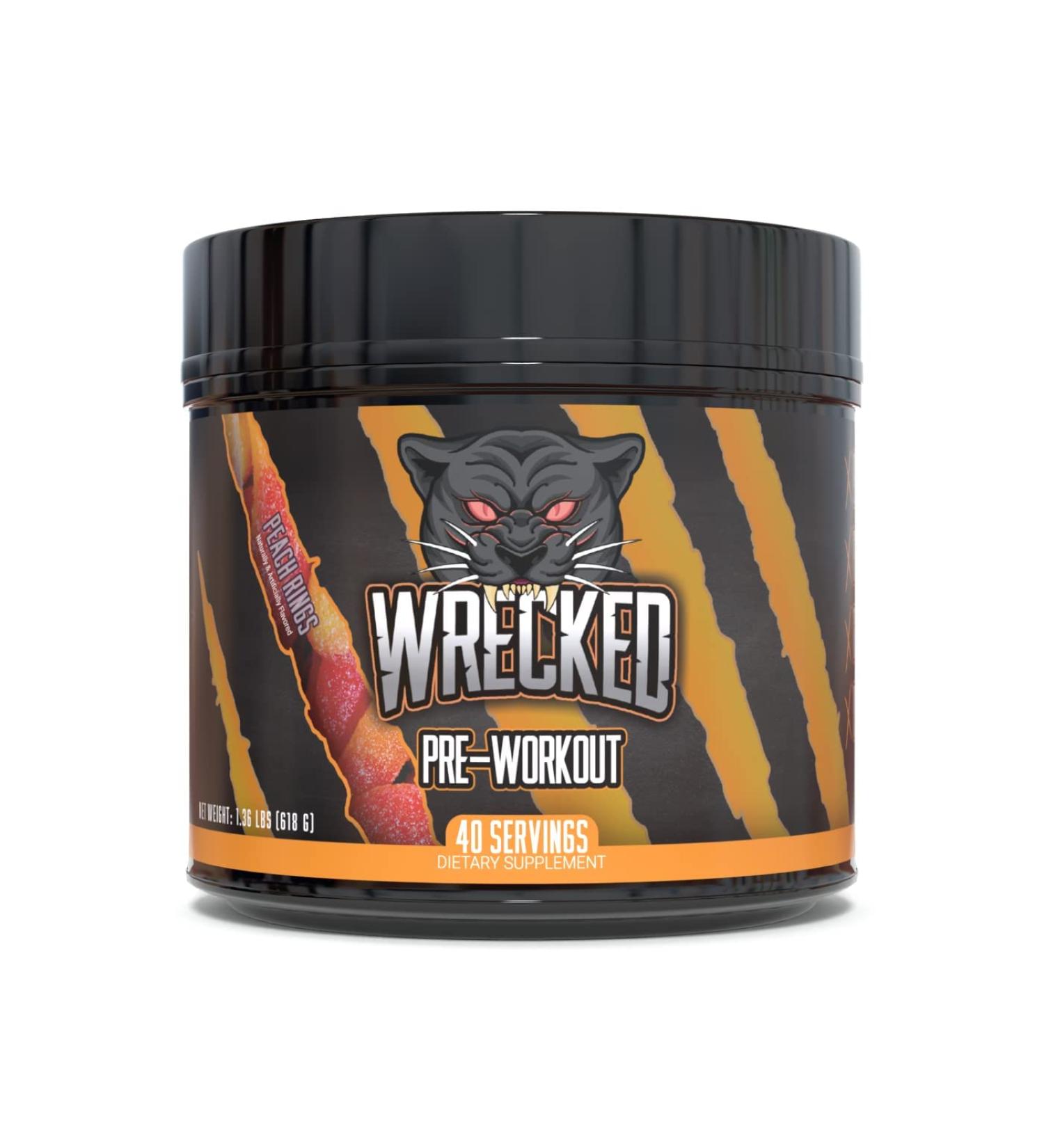 Buy Huge Supplements Wrecked Pre-Workout Powder - 40 Servings Peach Rings | Boost Energy Focus & Pumps with 30G+ Ingredients - Buy Online on GoSupps.com