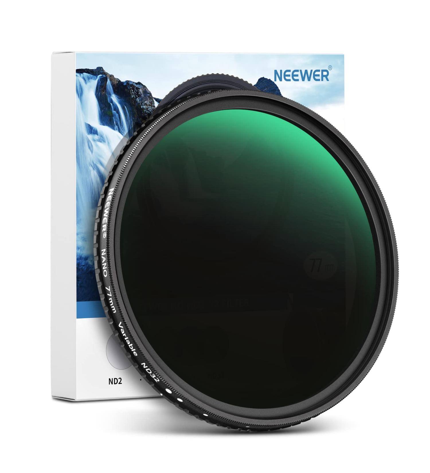 NEEWER 77mm HD Variable ND Filter ND2-ND32 - 1-5 Stop, Nano Coated, Ultra Slim, Water Repellent - Buy Online on GoSupps.com