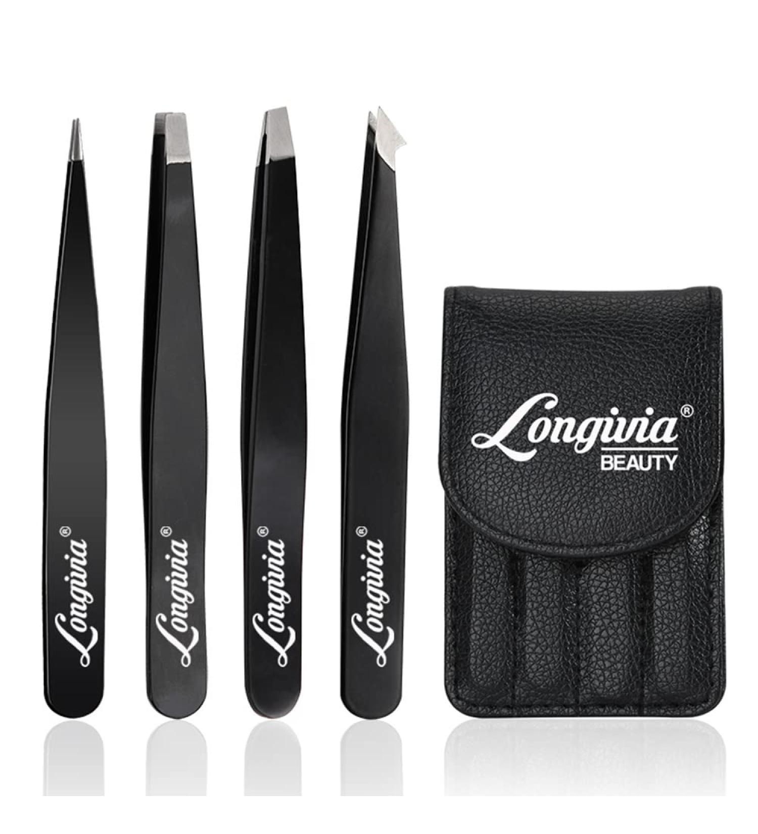 Longivia High-Quality Stainless Steel Eyebrow Tweezers - 4 Piece Set Test Winner for Precision Plucking & Splinter Removal - Buy Online on GoSupps.com