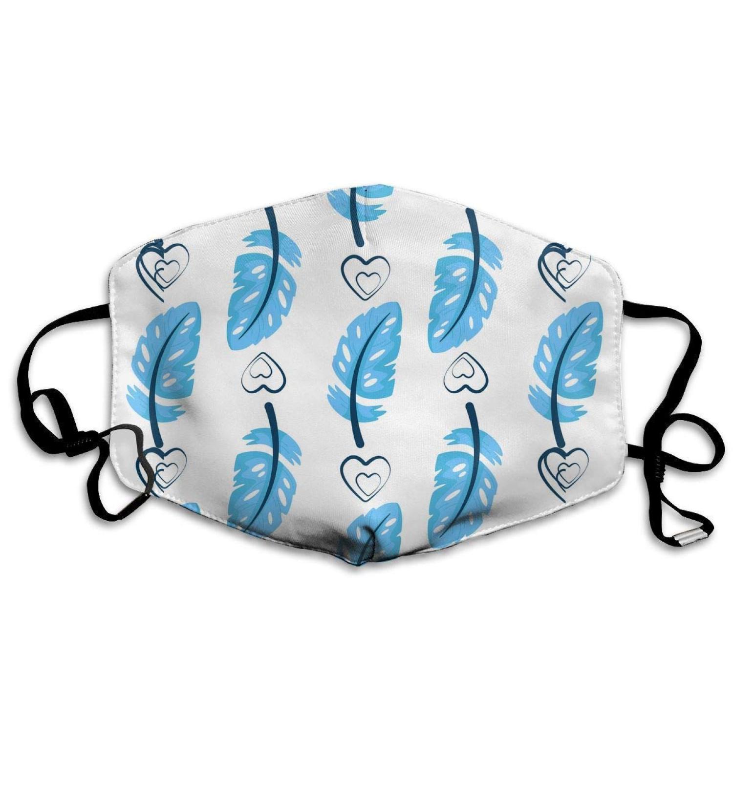 Blue Watercolor Feather Washable Reusable Mask Cotton Anti Dust Half Face Mouth Mask For Kids Teens Men Women With Adjustable Ear Loops - Buy Online on GoSupps.com