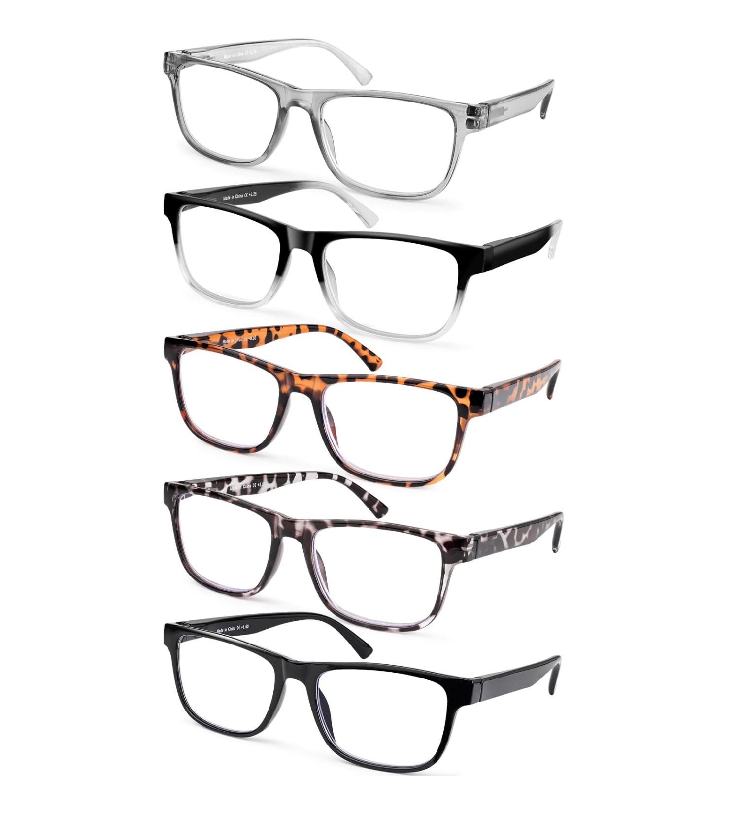 5 Pack Oversized Blue Light Blocking Reading Glasses for Men - Large Square Mixed Colors (1.0x) - Perfect for Big Heads & Large Faces - Buy Online on GoSupps.com