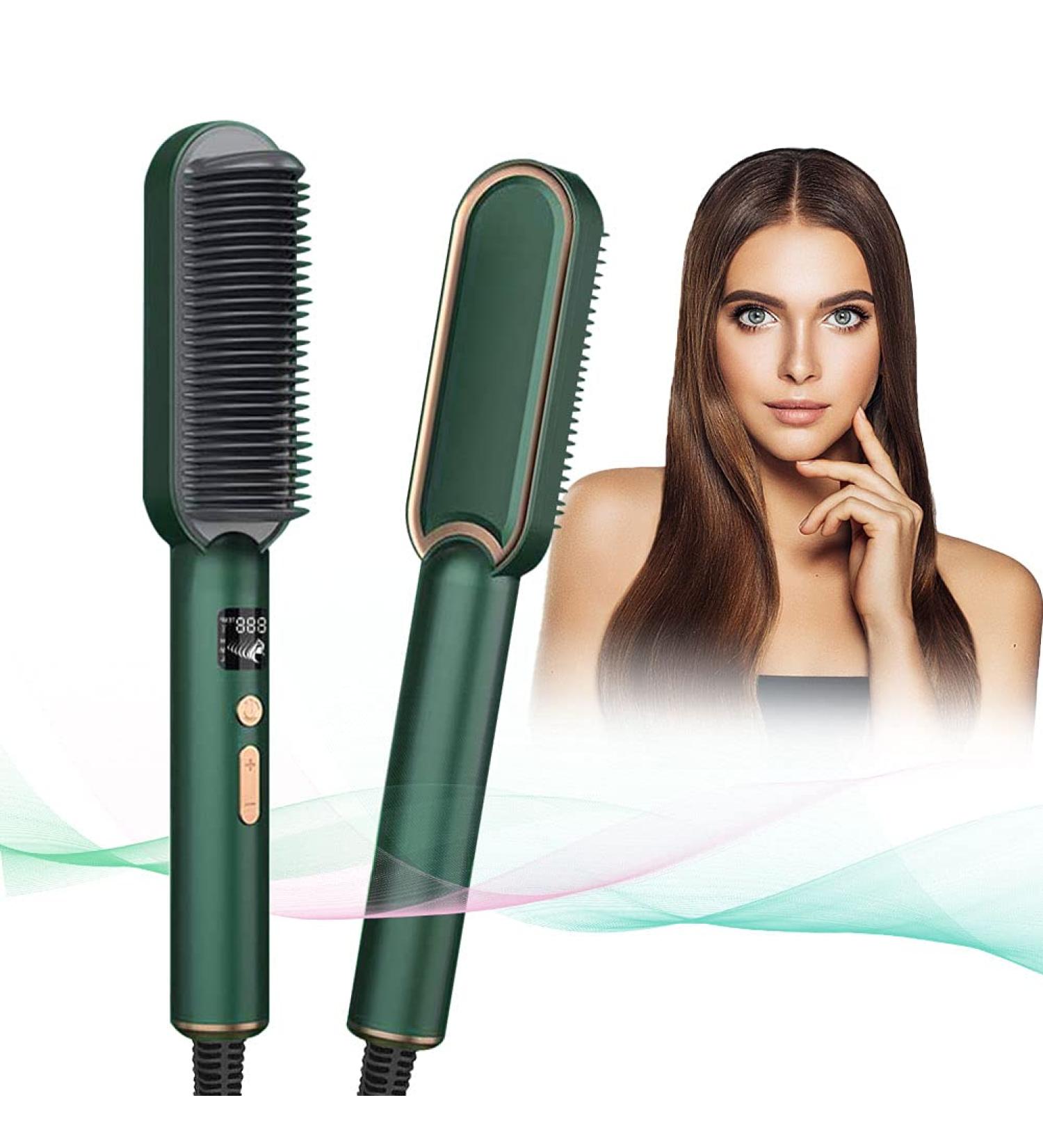 Hair Straightener Brush - Ionic Ceramic Hot Comb LED Display 3 Heat Levels Anti-Scald Fast Heating & Auto Off - Travel & Salon Use (Green - Buy Online on GoSupps.com
