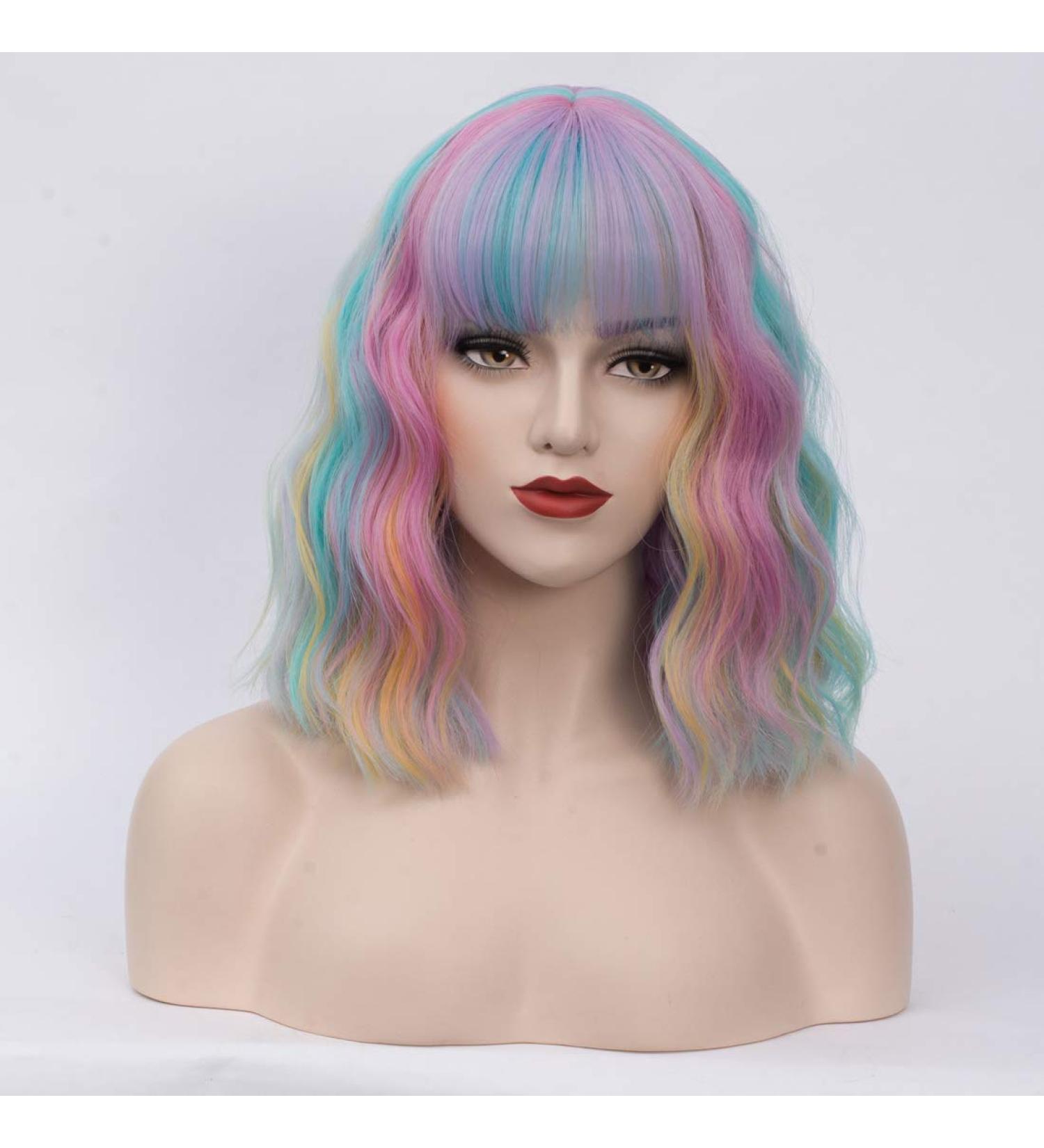 Cying Lin Short Bob Rainbow Wig for Women - Cosplay Halloween Party Wavy Curly Heat Resistant Wig - Buy Online on GoSupps.com
