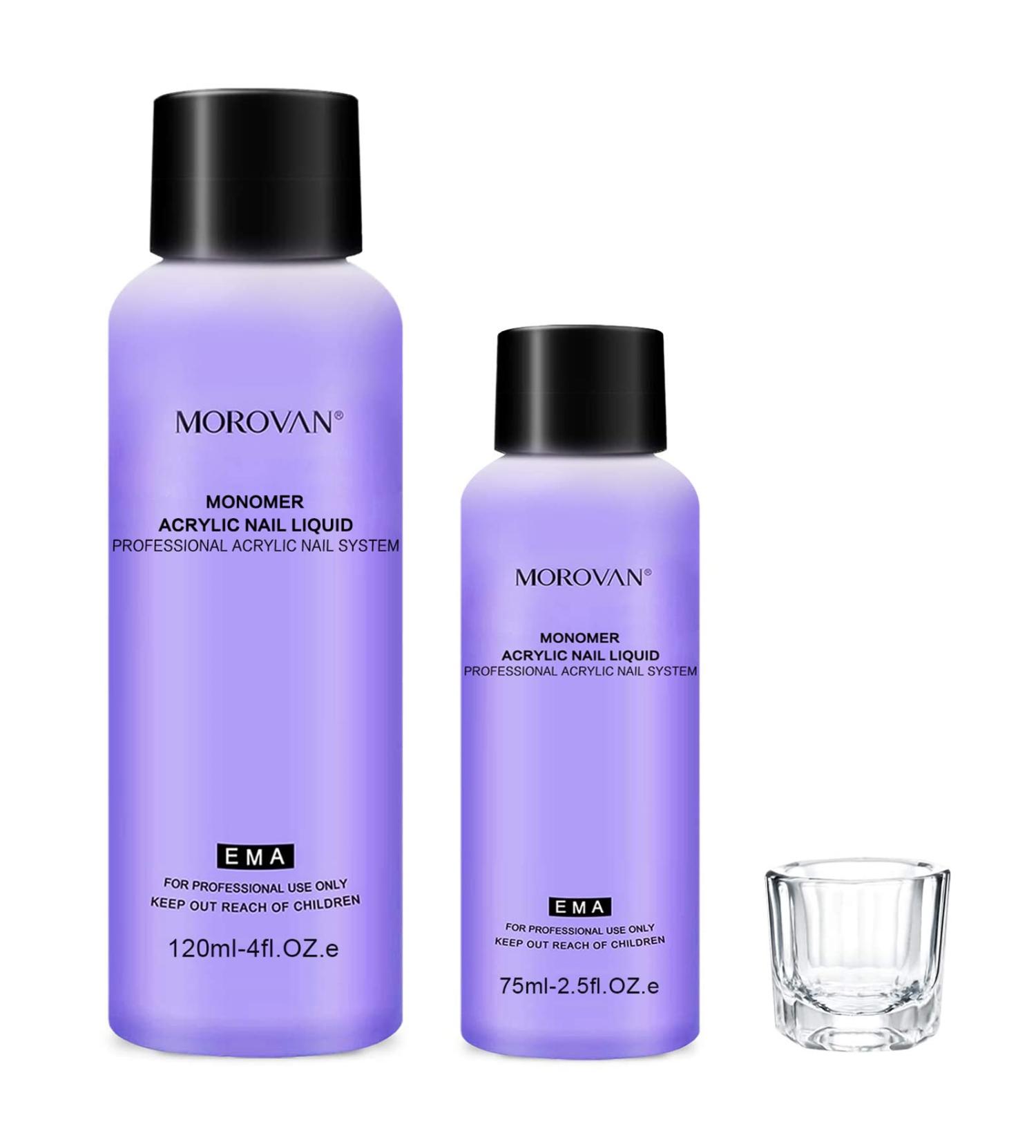 Morovan Monomer Acrylic Nail Liquid Set - 2pcs 4oz+2.5oz with Glass Cup | Professional Acrylic Liquid for Powder Nails - Buy Online on GoSupps.com