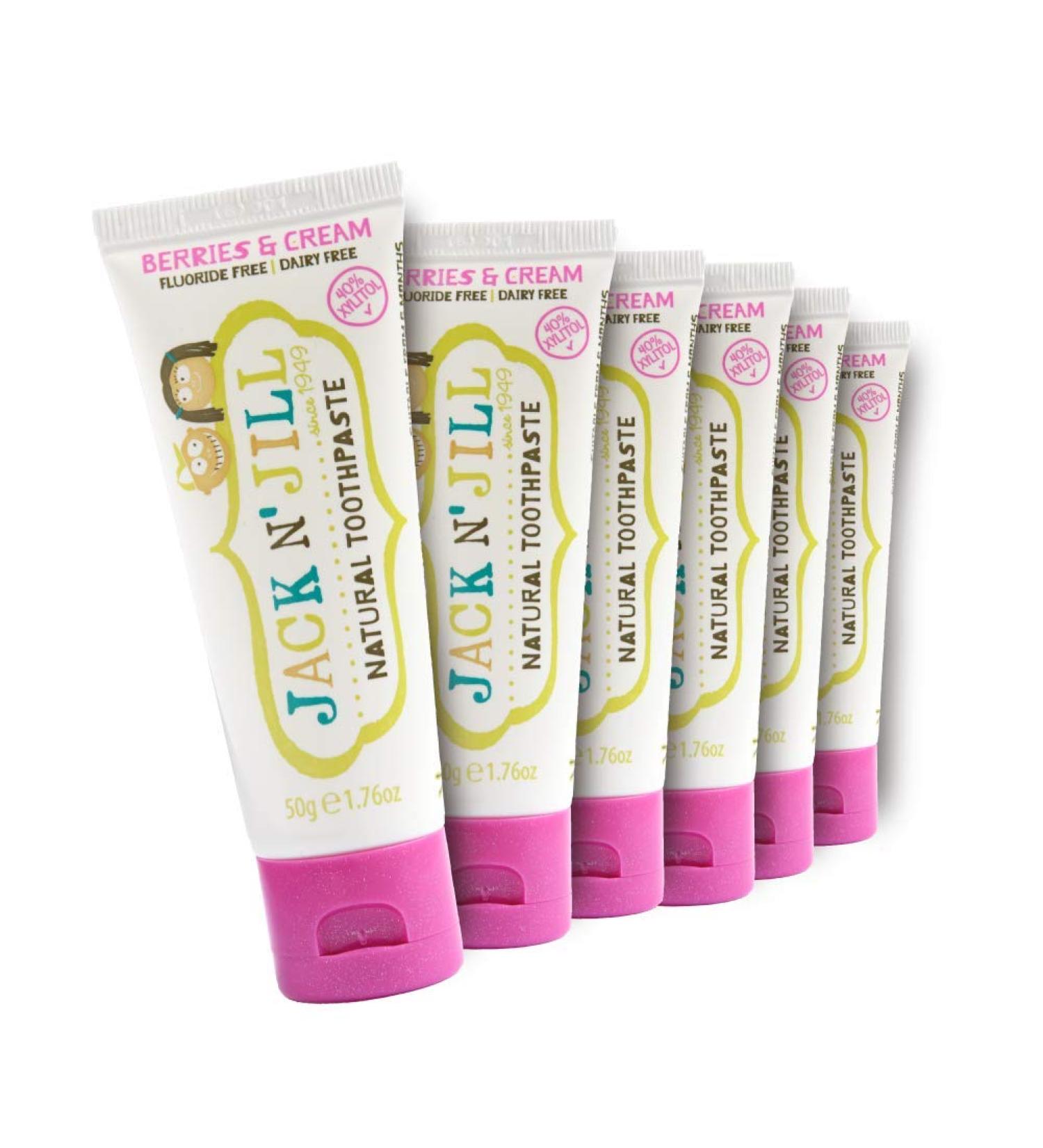Jack N' Jill Natural Toothpaste for Kids - Fluoride Free Toothpaste, 40% Xylitol, BPA Free - Berries N' Cream, 1.76 oz (Pack of 6) - Buy Online on GoSupps.com