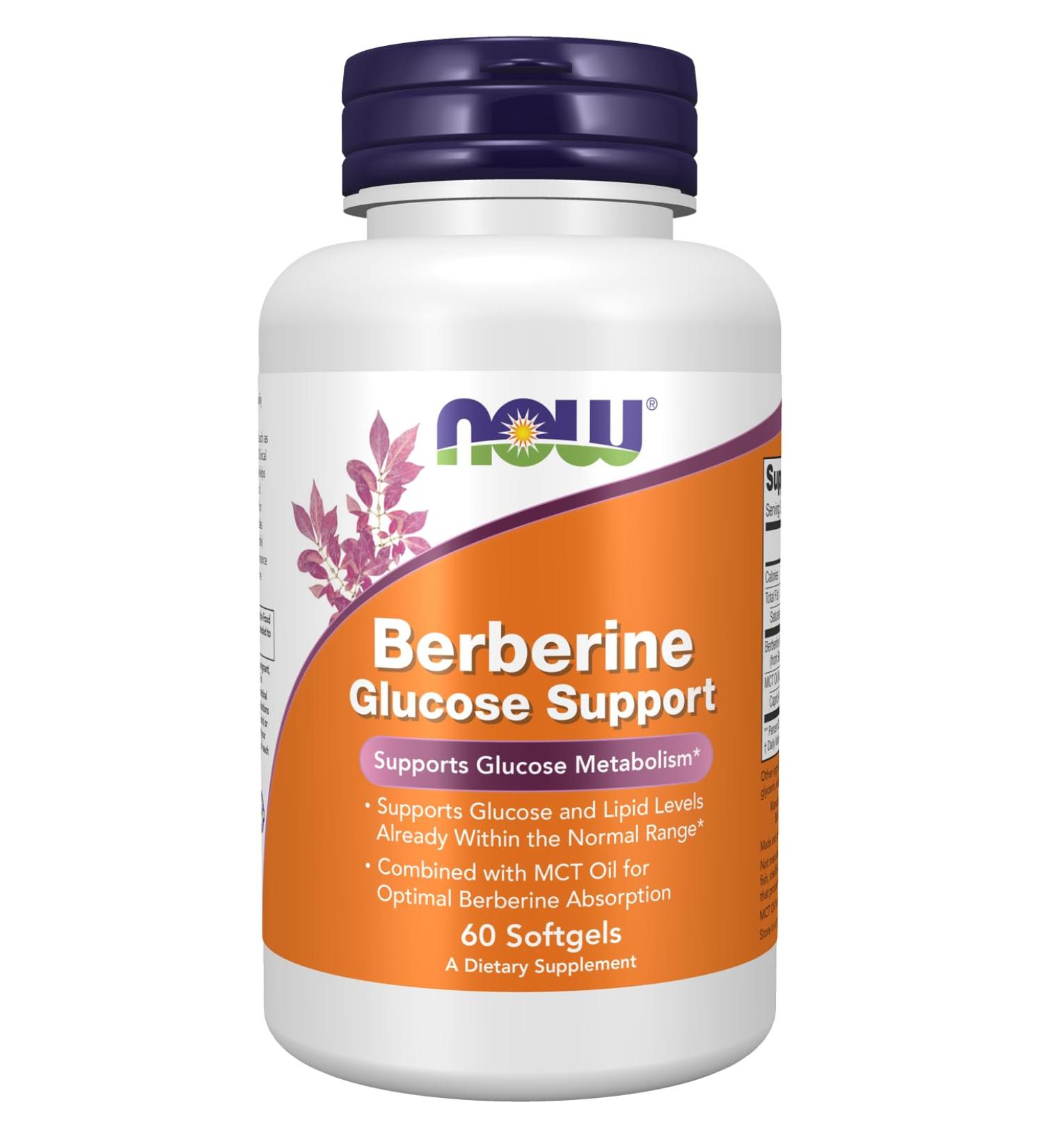 Now Supplements Berberine Glucose Support Combined with MCT Oil for Optimal Berberine Absorption 60 Softgels - Buy Online on GoSupps.com