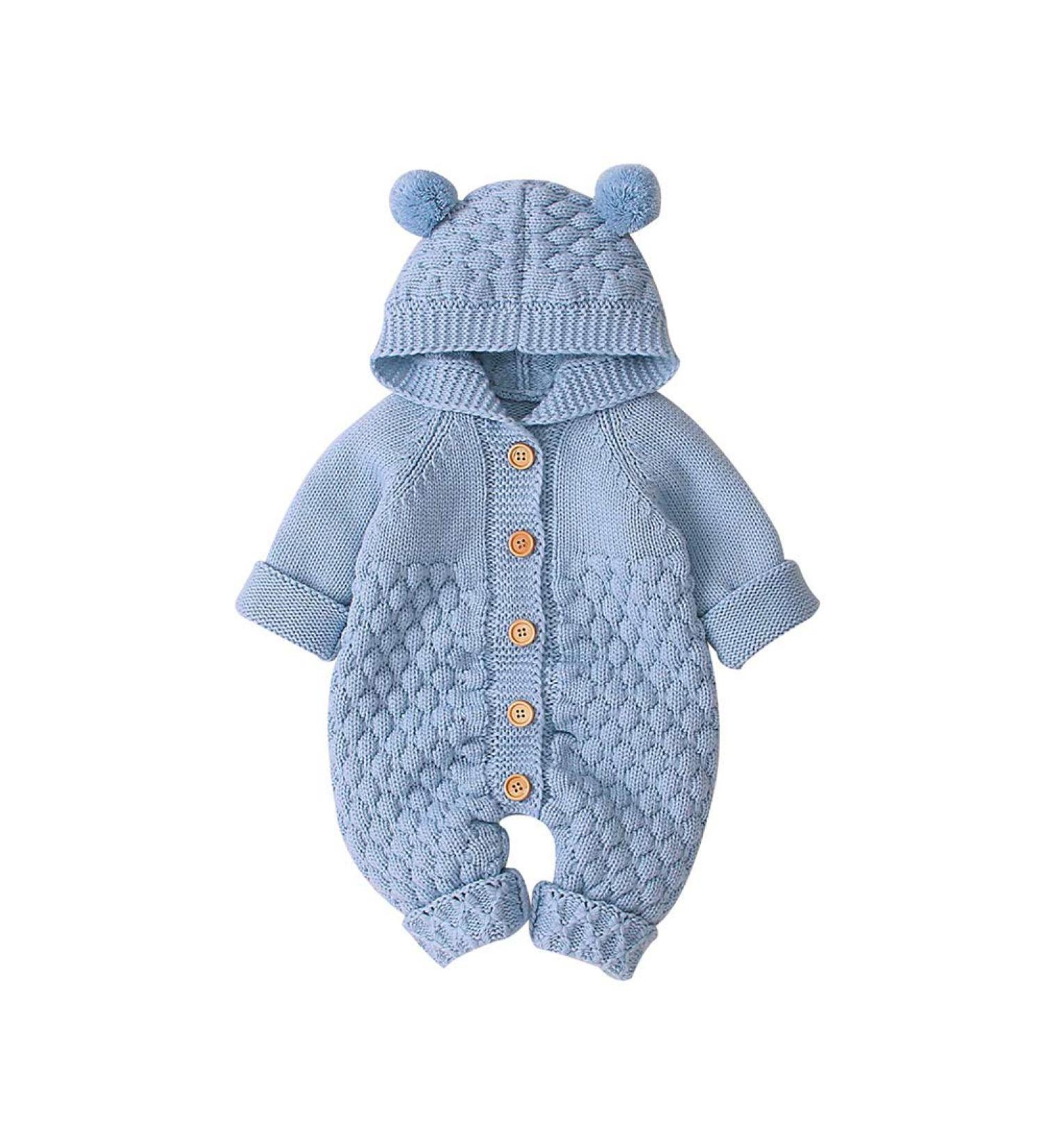 VICROAD Baby Hooded Knitted Rompers | Newborn Boys Girls Onesies 3-6 Months Blue - Buy Online on GoSupps.com