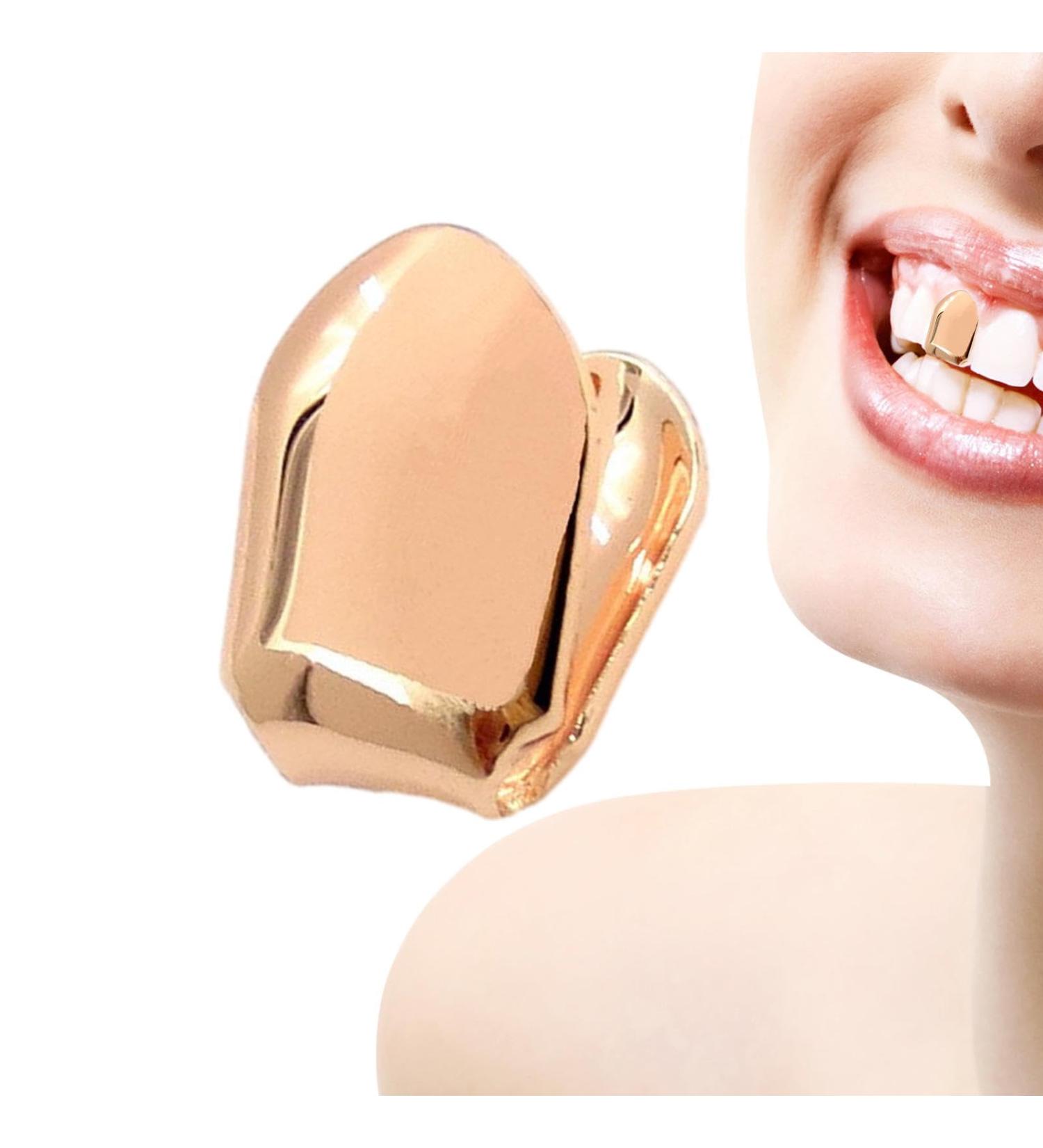 Gold Caps for Teeth - 14k Gold Finish Gold Tooth Caps | Small Single Tooth Top Gold Plated Single Tooth Caps Plain Single Tooth Caps for Stylish and Eye Catching Look Rose Gold - Buy Online on GoSupps.com