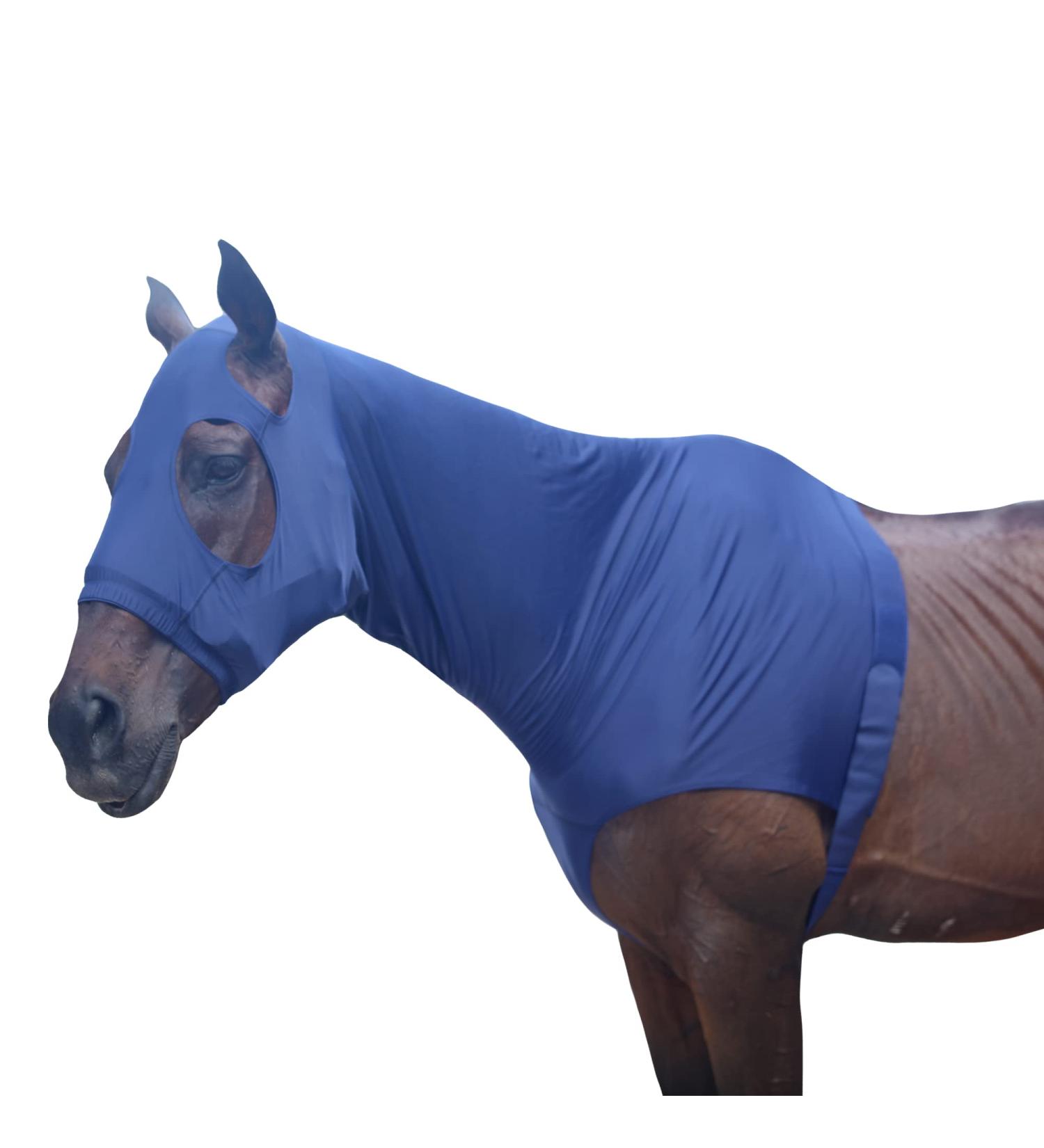 Leberna Lycra Stretch Horse Hood with Zip - Full Face Neck Cover in Navy | International Shipping Available - Buy Online on GoSupps.com