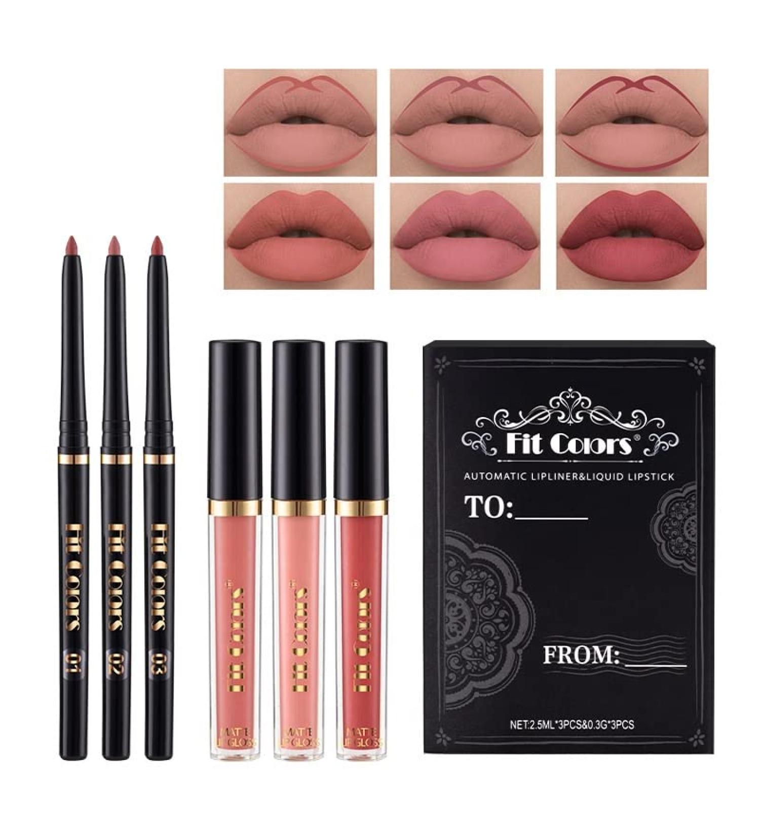 Beliky Girl Matte Liquid Lipstick and Lip Liner Pen Set 3 Colors Liquid Lip Gloss + 3 Colors Lip Liner Pencil Set Velvet Lip Gloss Lipliner Waterproof & Long Lasting Nude Lip Stick Makeup Set A - Buy Online on GoSupps.com