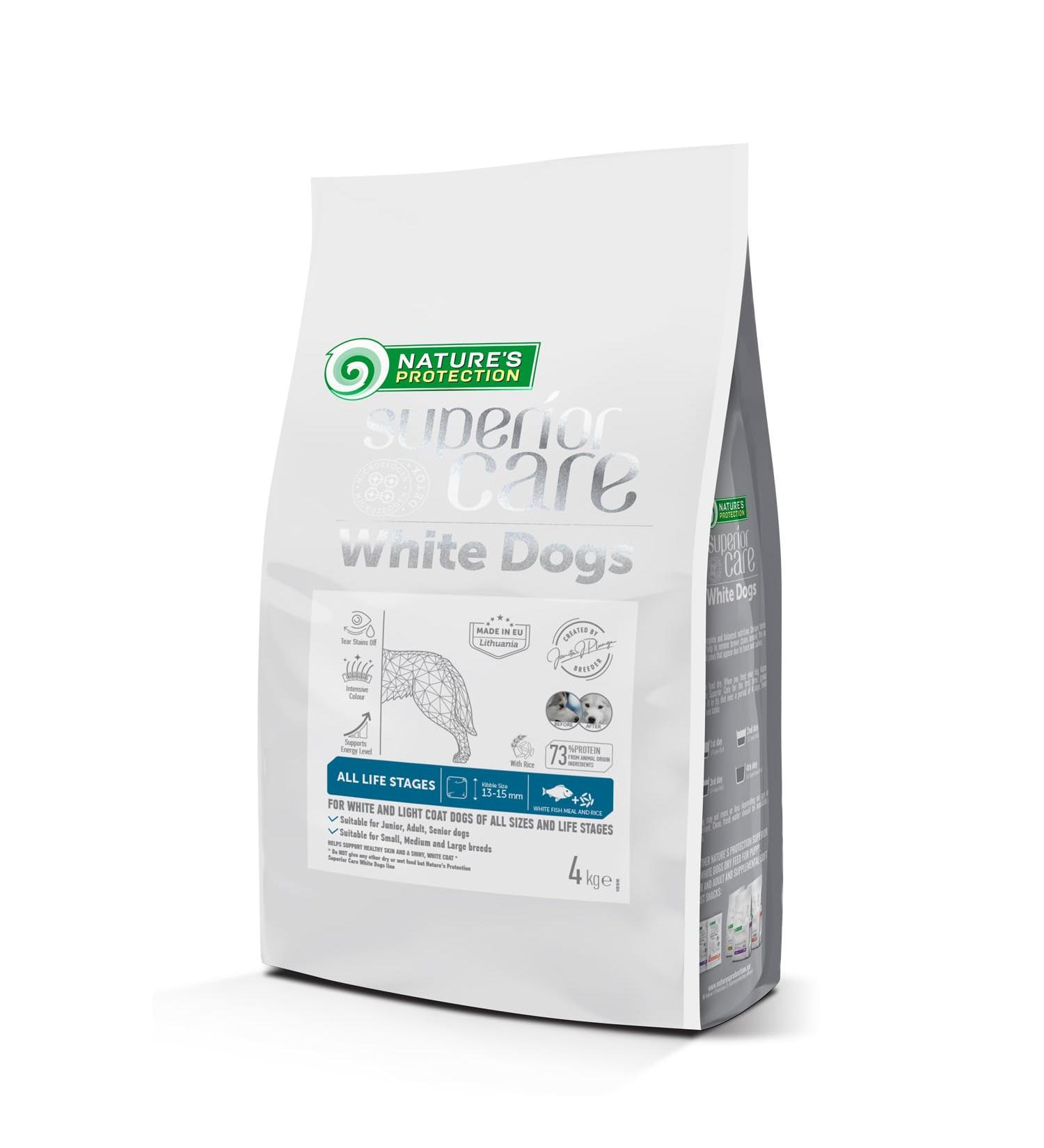 Nature's Protection Superior Care White Dogs Gluten Free Dry Food for Light Coated Dogs White Fish Meal & Rice for All Sizes & Life Stages of Furry Dogs - Buy Online on GoSupps.com