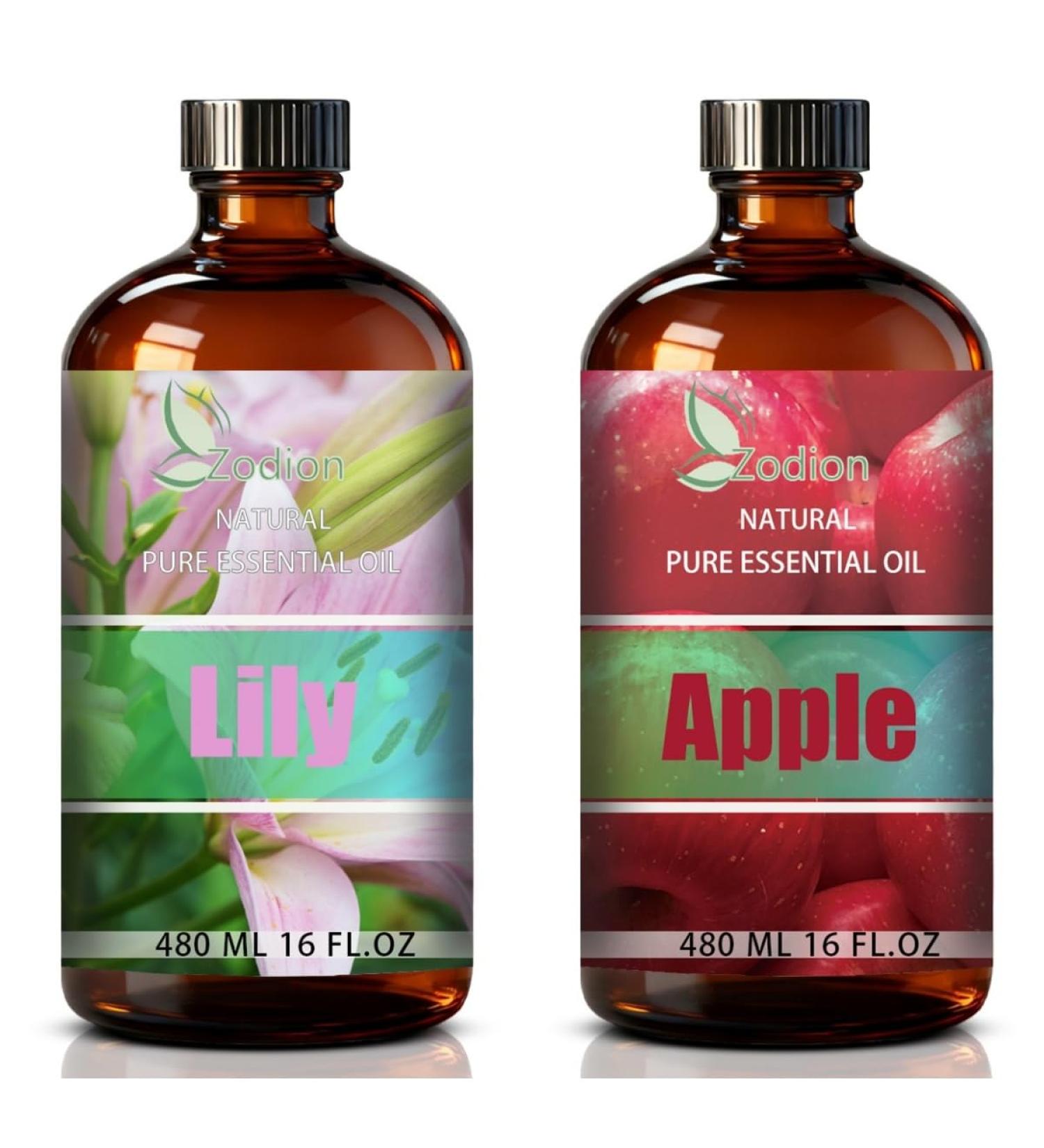 Apple Essential Oil 16 Fl Oz and Lily Essential Oil 16 Fl Oz - Apple & Lily Oil for Diffuser Aromatherapy Home Fragrance Skin & Hair Care DIY Candle & Soap Making Yoga - Buy Online on GoSupps.com