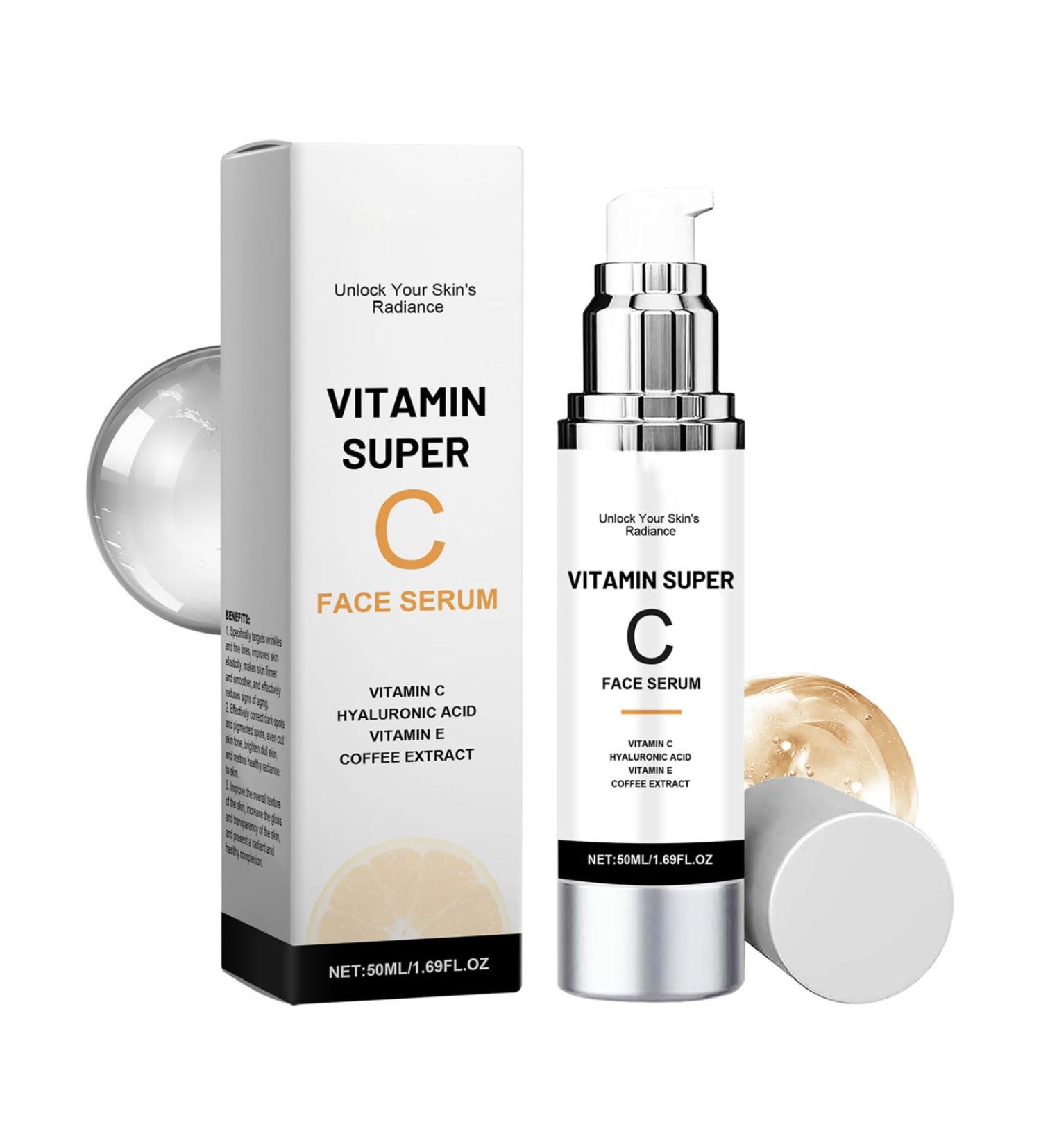 Vitamin C Serum - Vitamin C Serum for Face - Face Serum for Women - Hydrating Serum with Hyaluronic Acid & Vitamin E - Brighten & Plump Skin - Anti Aging & Wrinkle Face Serum 50ml - Buy Online on GoSupps.com