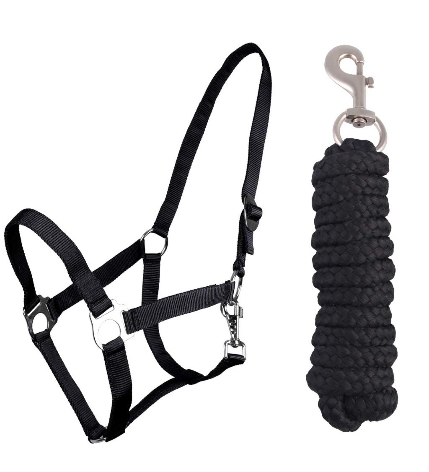 QHP Halter Set Beginner Halter + Lead Rope Heavy Snap Hook (Pony Black) Pony Black