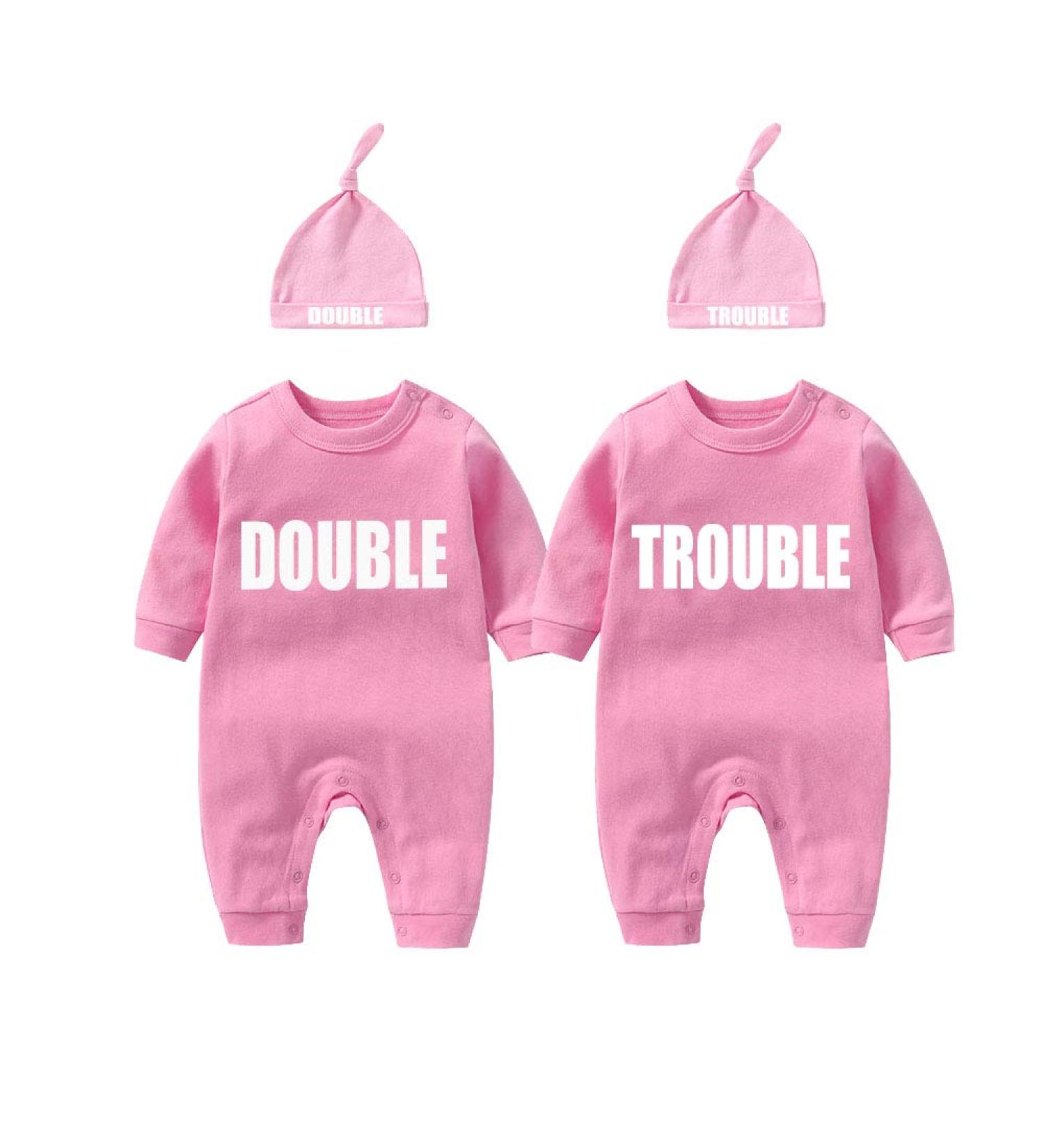 Culbutomind Baby Twins Bodysuits Double Trouble Romper Set with Hat - Pink (3-6 Months) - Buy Online on GoSupps.com