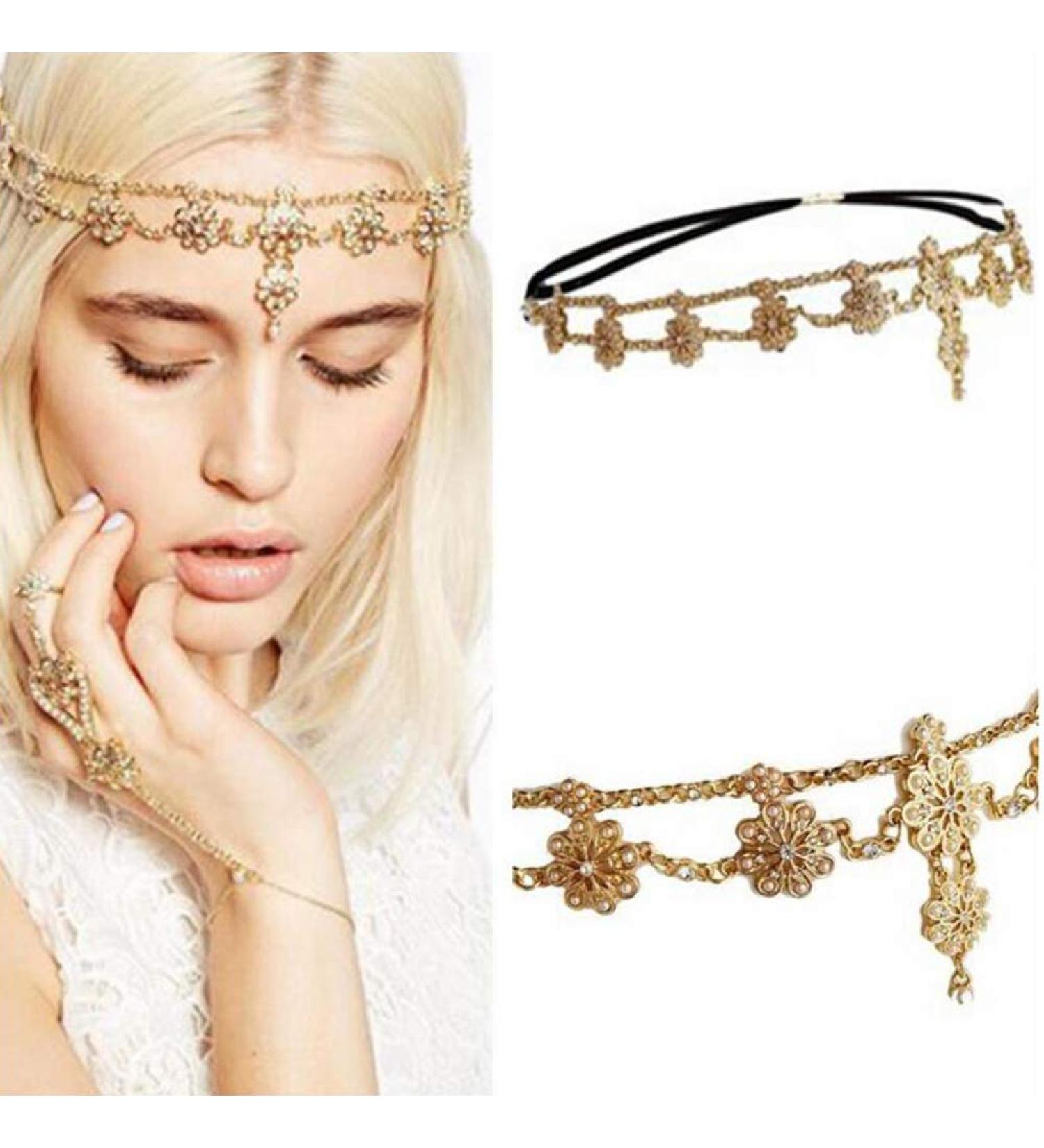 YERTTER Women Boho Vintage Silver Gold Head Chain Headpieces Hair Accessories Party Hair Jewelry for Women and Girls (Rose gold)