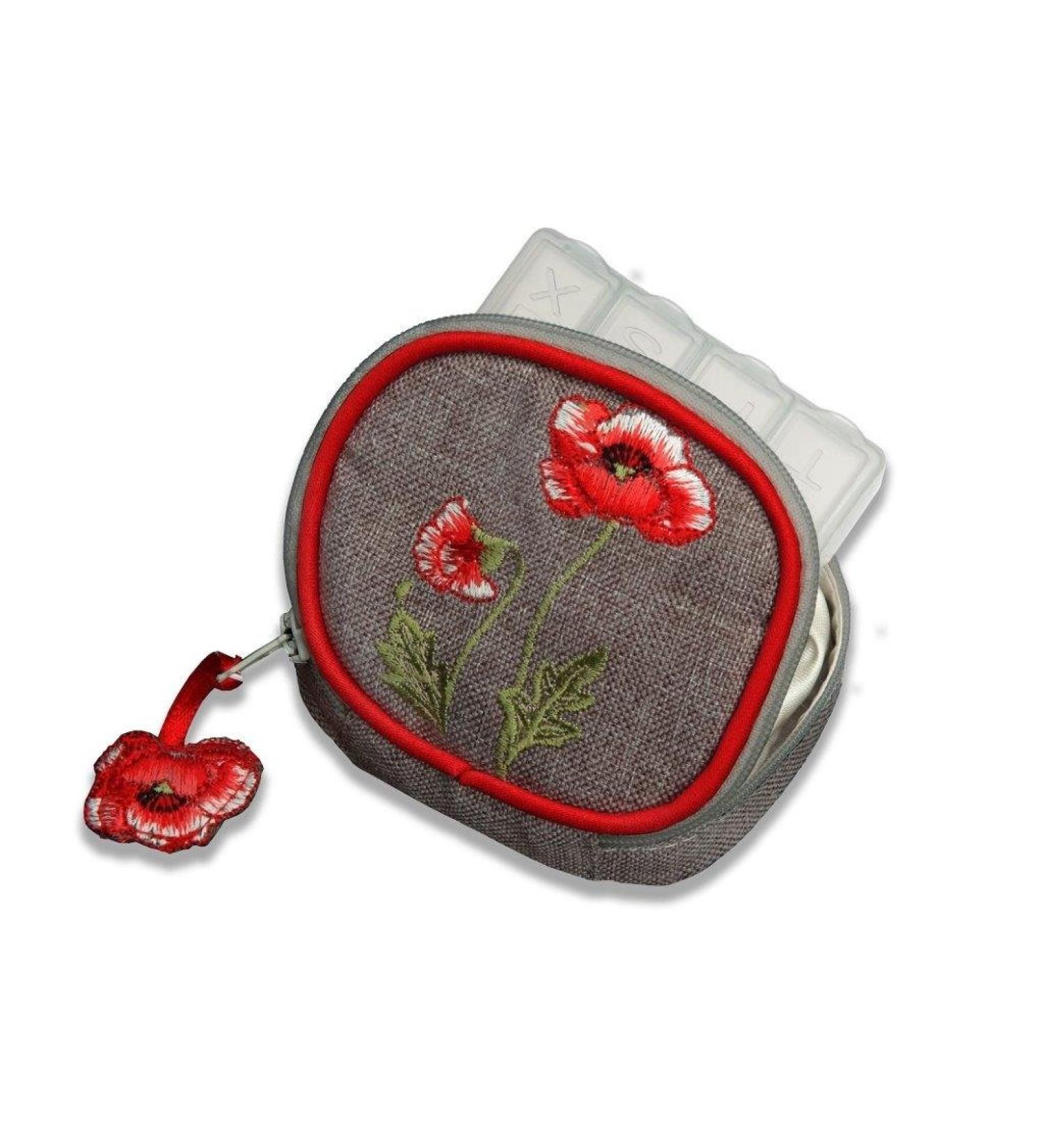 Pill Box in Poppies Design | Stylish & Functional Travel Organizer for Medications - Buy Online on GoSupps.com