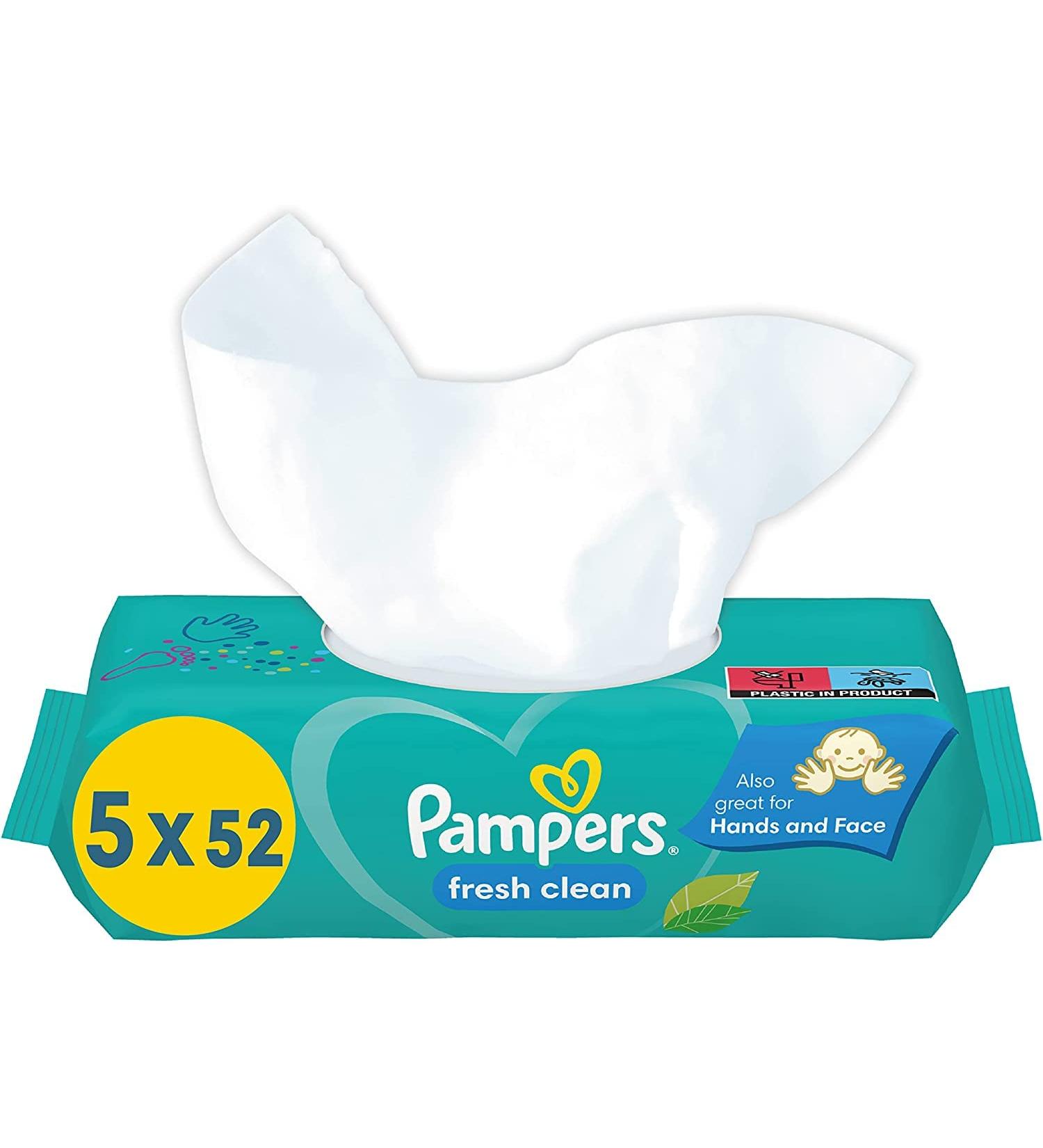 Pampers Fresh Clean Baby Wipes - 260 Wipes (5 x 52) | Mild Fragrance & Safe for Hands and Face | Top Quality Baby Care - Buy Online on GoSupps.com
