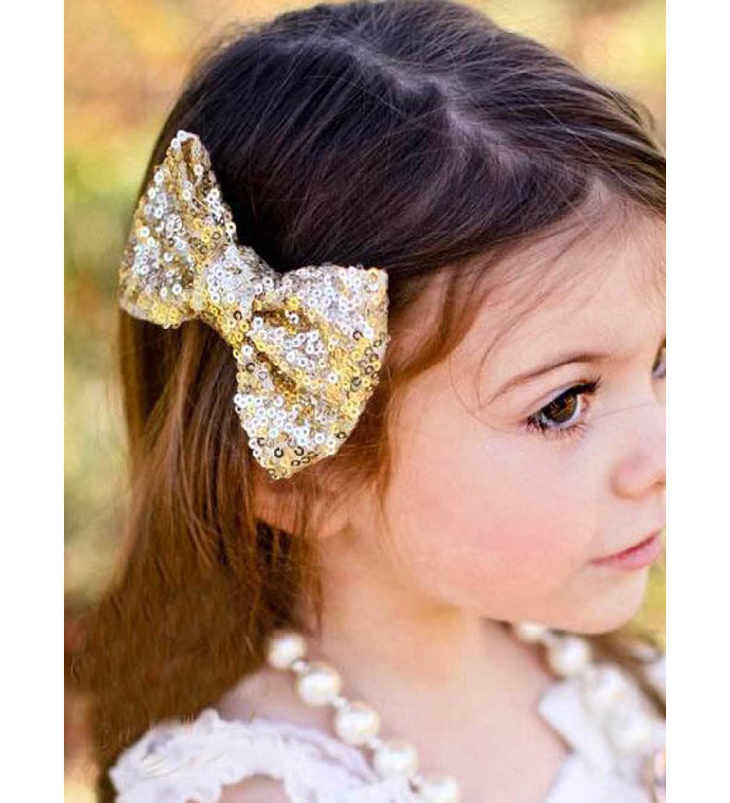 Unicra Large Gold Sequin Hair Bow Clip Barrette for Toddler & Young Girls - Buy Online on GoSupps.com