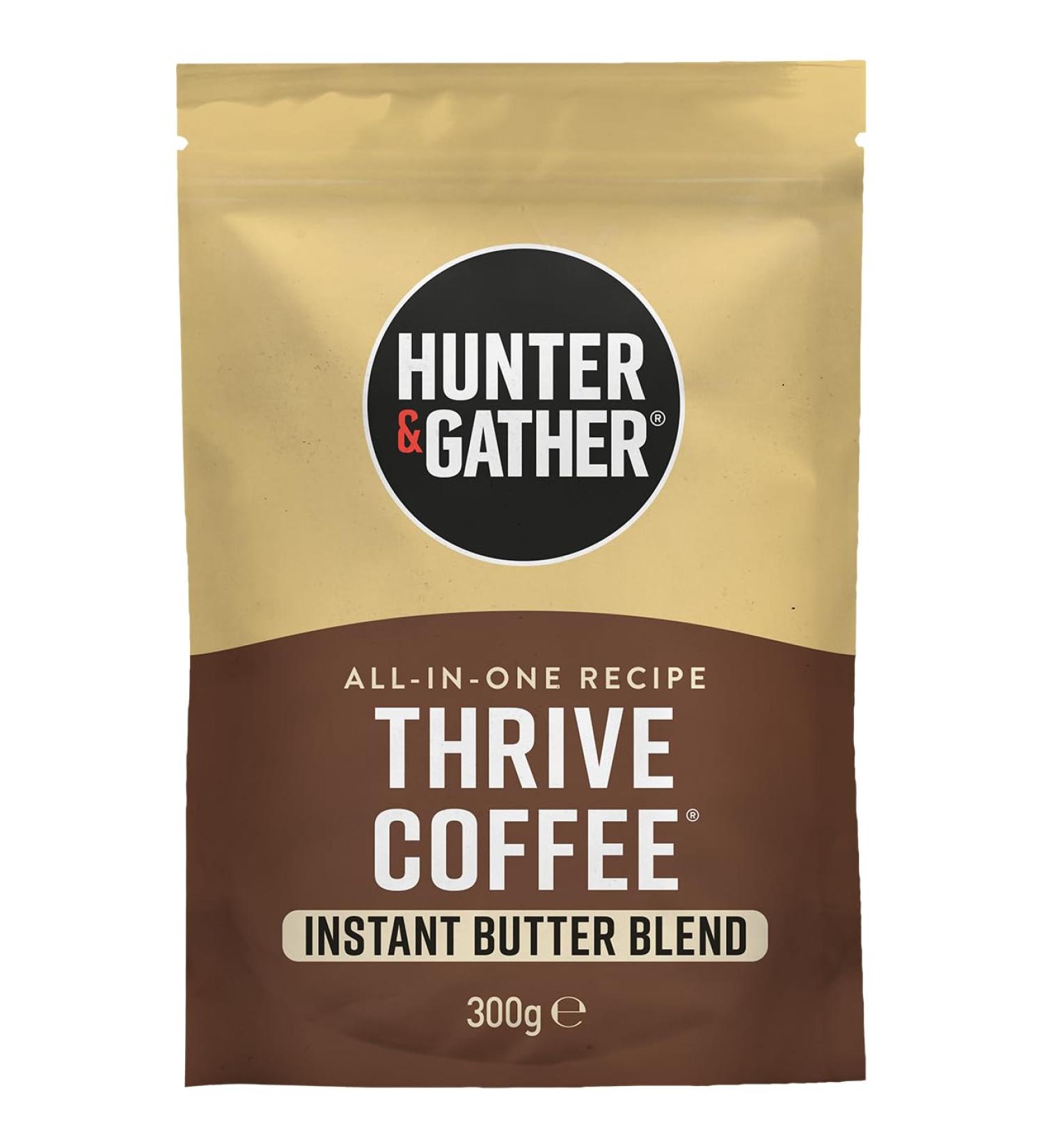 Hunter & Gather Thrive Coffee 300g Instant Bulletproof All-In-One Recipe | Organic MCT Powder, Grass-Fed Butter, Arabica Coffee | Keto, Mycotoxin Free - Buy Online on GoSupps.com
