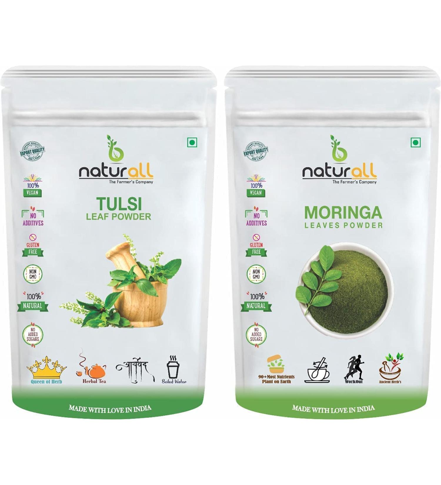 CROW Pack of 2 Tulsi Powder Moringa Powder (500 GM Each) Combo Pack 1 KG by B Naturall - Buy Online on GoSupps.com