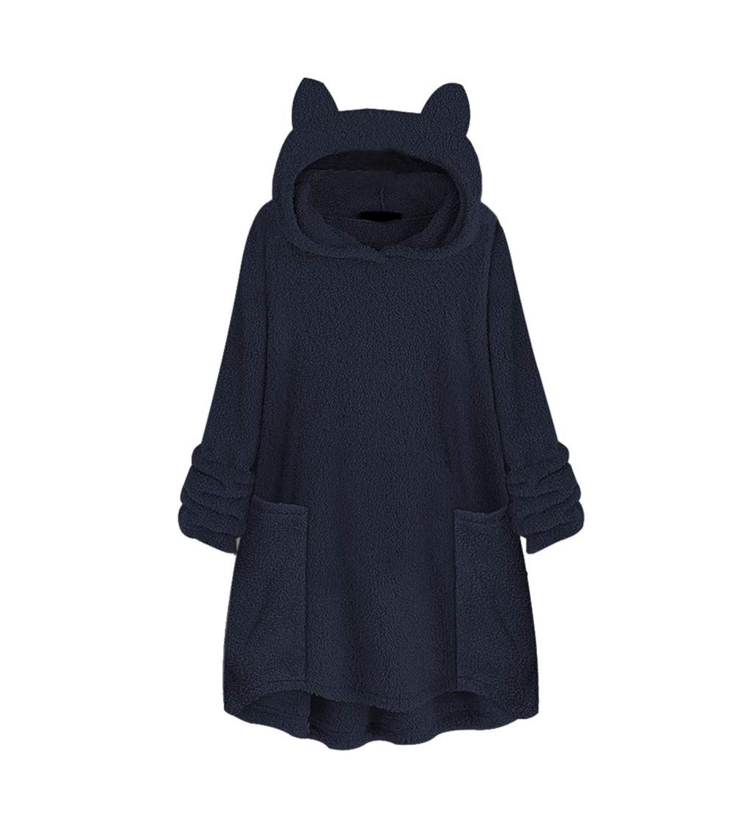 Bigfanshu Womans Tops Fleece Cat Ear Plus Size Long Sleeve Hoodie Pocket Top Sweater Blouse Navy - Buy Online on GoSupps.com
