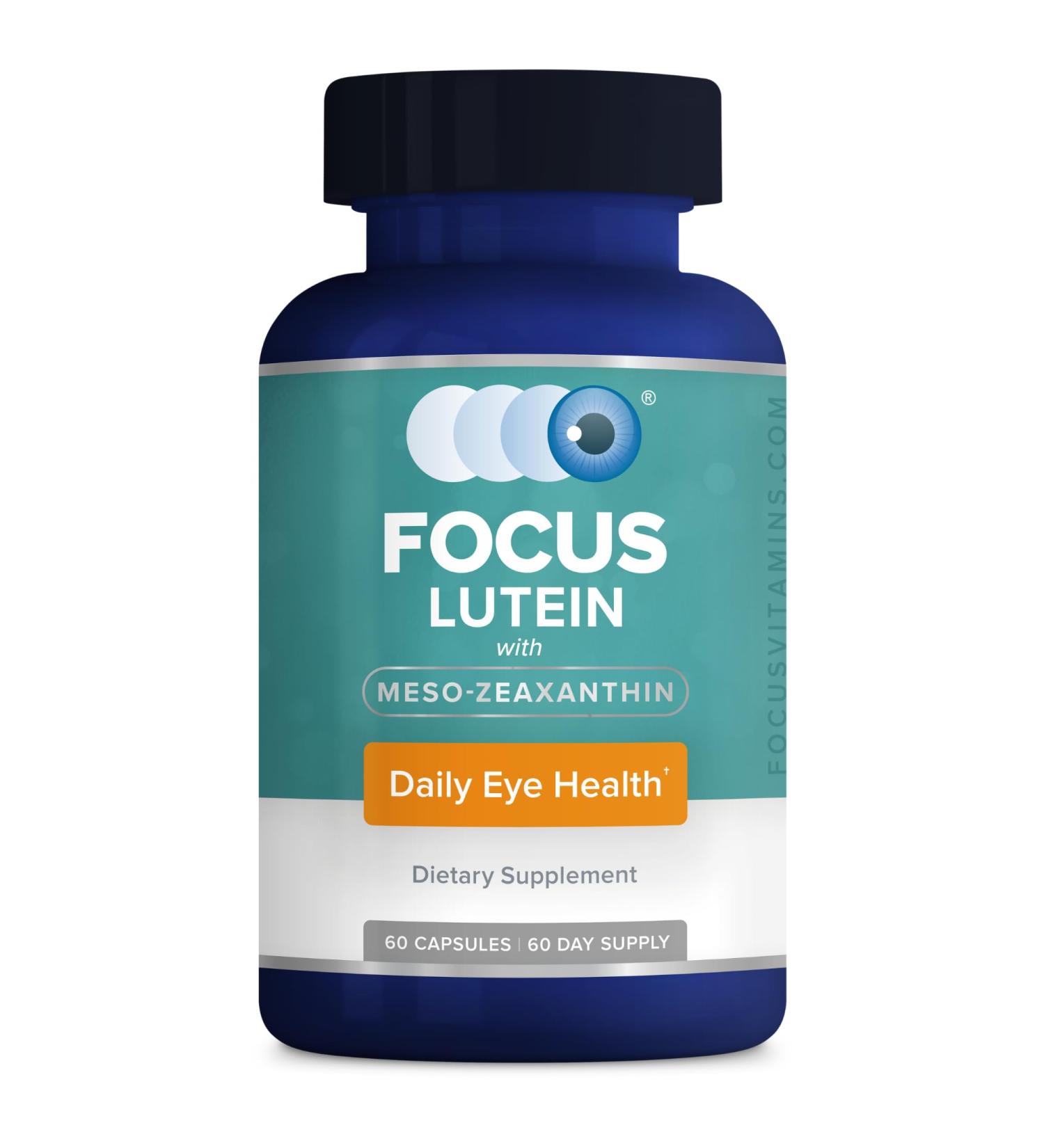 Focus Lutein for Eyes with Meso-Zeaxanthin Eye Vitamin Supplement 60 Count 60 Day Supply Daily Vision Support for Digital Screens Bright Lights Sunlight Vegan and Sugar-Free Made in USA 60 Count (Pack of 1) - Buy Online on GoSupps.com
