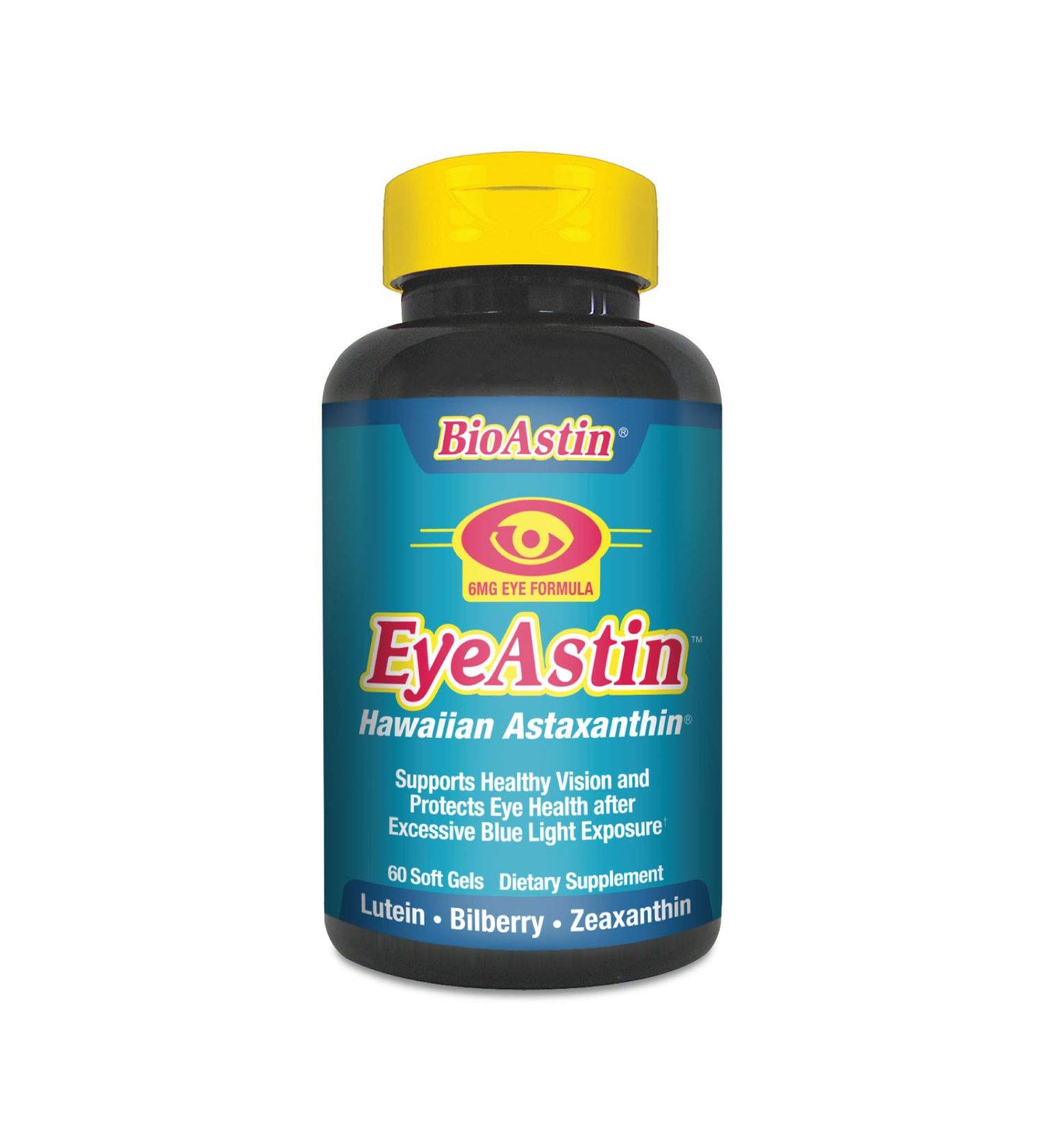 EyeAstin BioAstin Hawaiian Astaxanthin - 60 Gelcaps | Supports Eye Health | Super-Antioxidant | Grown in Hawaii | Black EyeAstin 60 Count - Buy Online on GoSupps.com