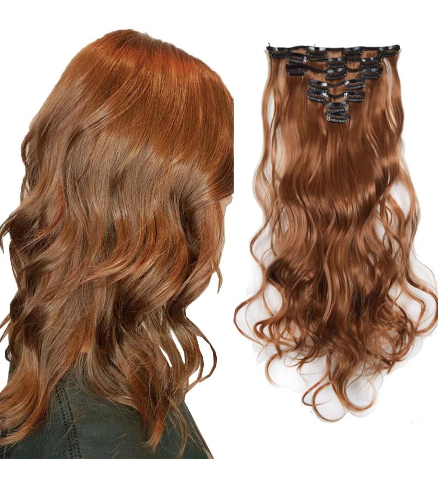 Shop Iluu 20/100g Wave Curly Synthetic Clip-In Hair Extensions - #30 Red Brown - 7 Individual Pieces with 16 Clips for Versatile Styling | International Shipping Available - Buy Online on GoSupps.com