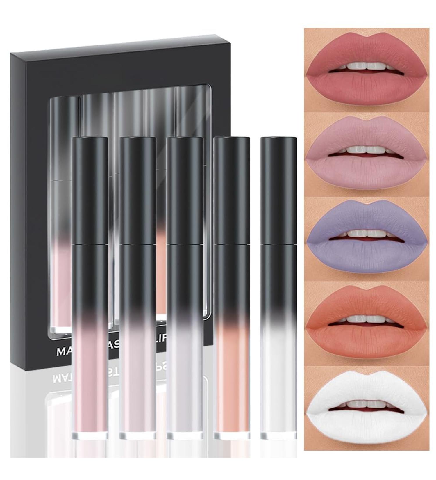 AMY S DIARY Matte Plum Liquid Lipstick Set - 5Pcs Waterproof Smudge-Proof Lip Stains for Women | 24-Hour Long Lasting Nude & Gray Shades - Buy Online on GoSupps.com