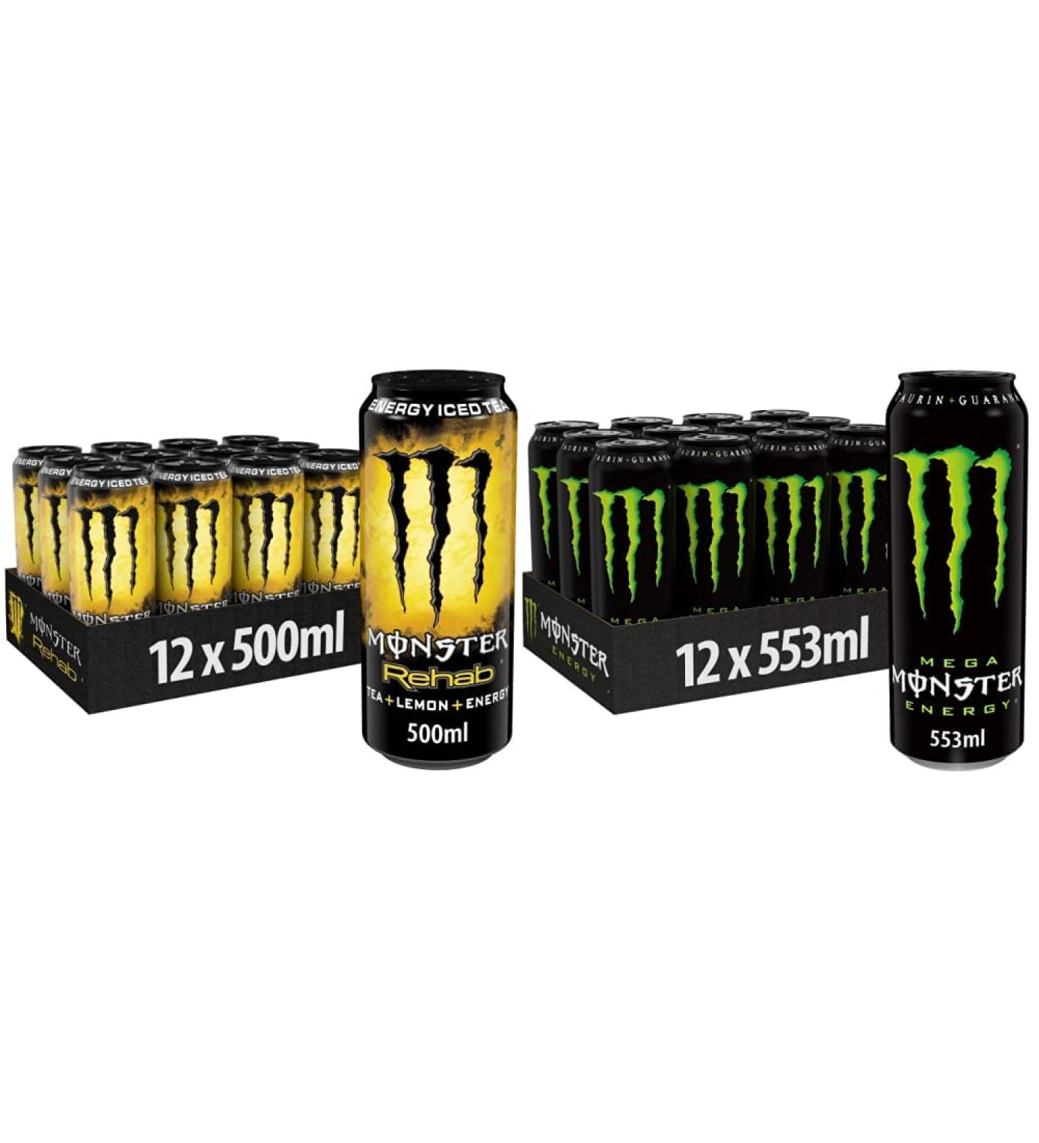 Buy Monster Energy Rehab Lemon - 12 x 500ml Caffeinated Energy Drink | Classic Taste in Eco-Friendly Disposable Cans | Fast International Shipping - Buy Online on GoSupps.com