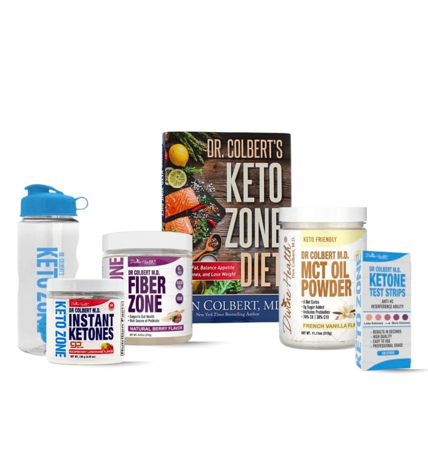 Divine Health Keto Zone Starter Pack Dr. Colbert MD | MCT Oil Powder (Vanilla) | PH Strips | Fiber Zone (Berry) | Instant Ketones (Raspberry) | Supports Ketosis Energy & Gut Health Vanilla 1 Count (Pack of 1) - Buy Online on GoSupps.com