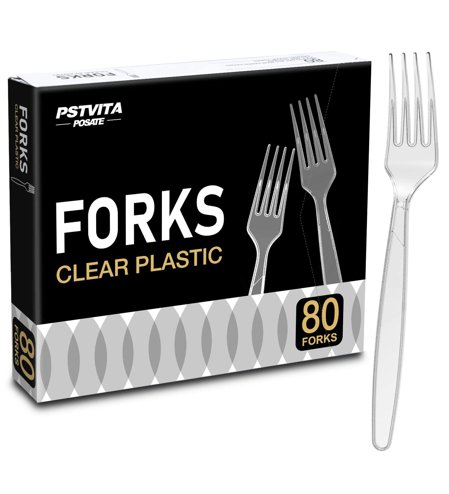 Clear Heavy Duty Plastic Forks - Pack of 80 | Disposable Party Supply - Buy Online on GoSupps.com